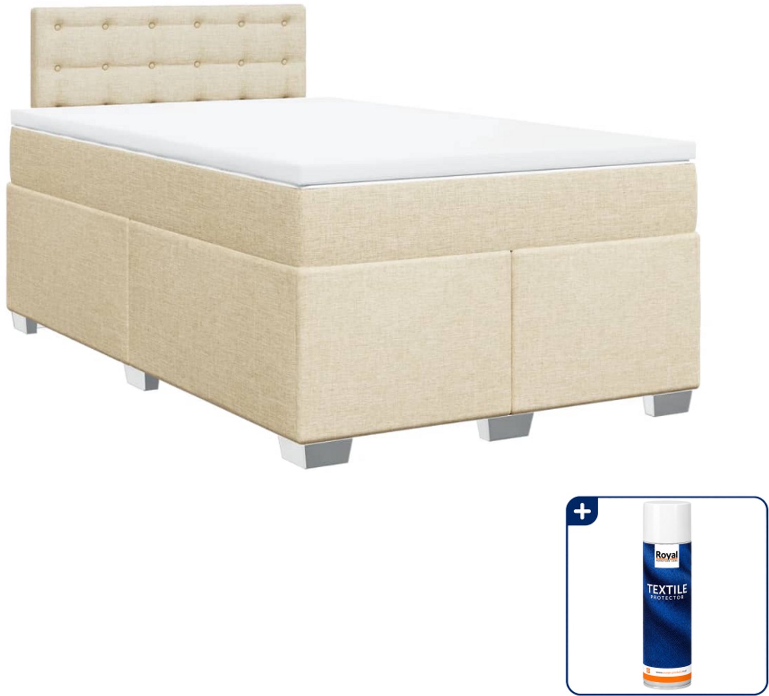vidaXL boxspring met matras 120 x 200 cm - stof - crèmekleurig - Inclusief textielbeschermer 500 ml