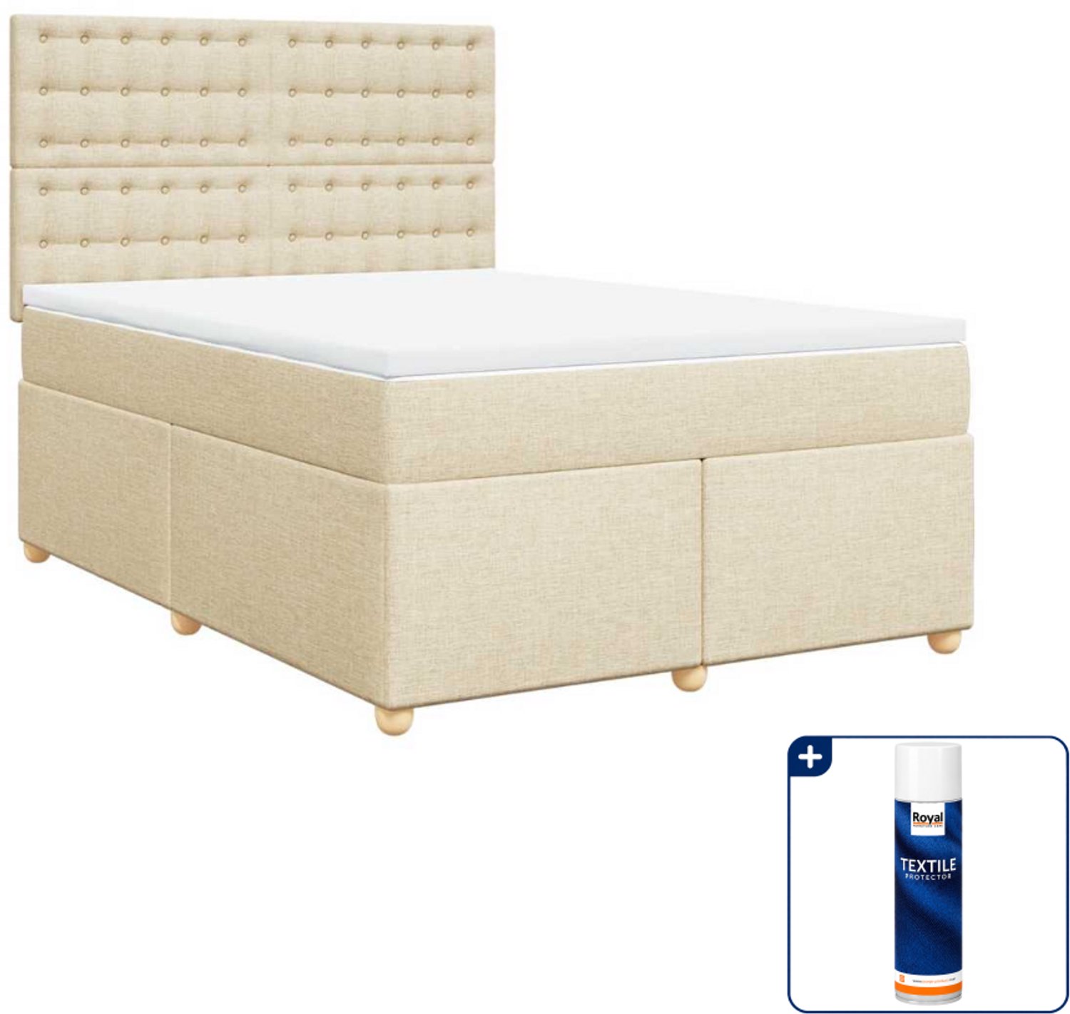 vidaXL boxspring met matras 140 x 190 cm - stof - crème - Inclusief textielbeschermer 500 ml