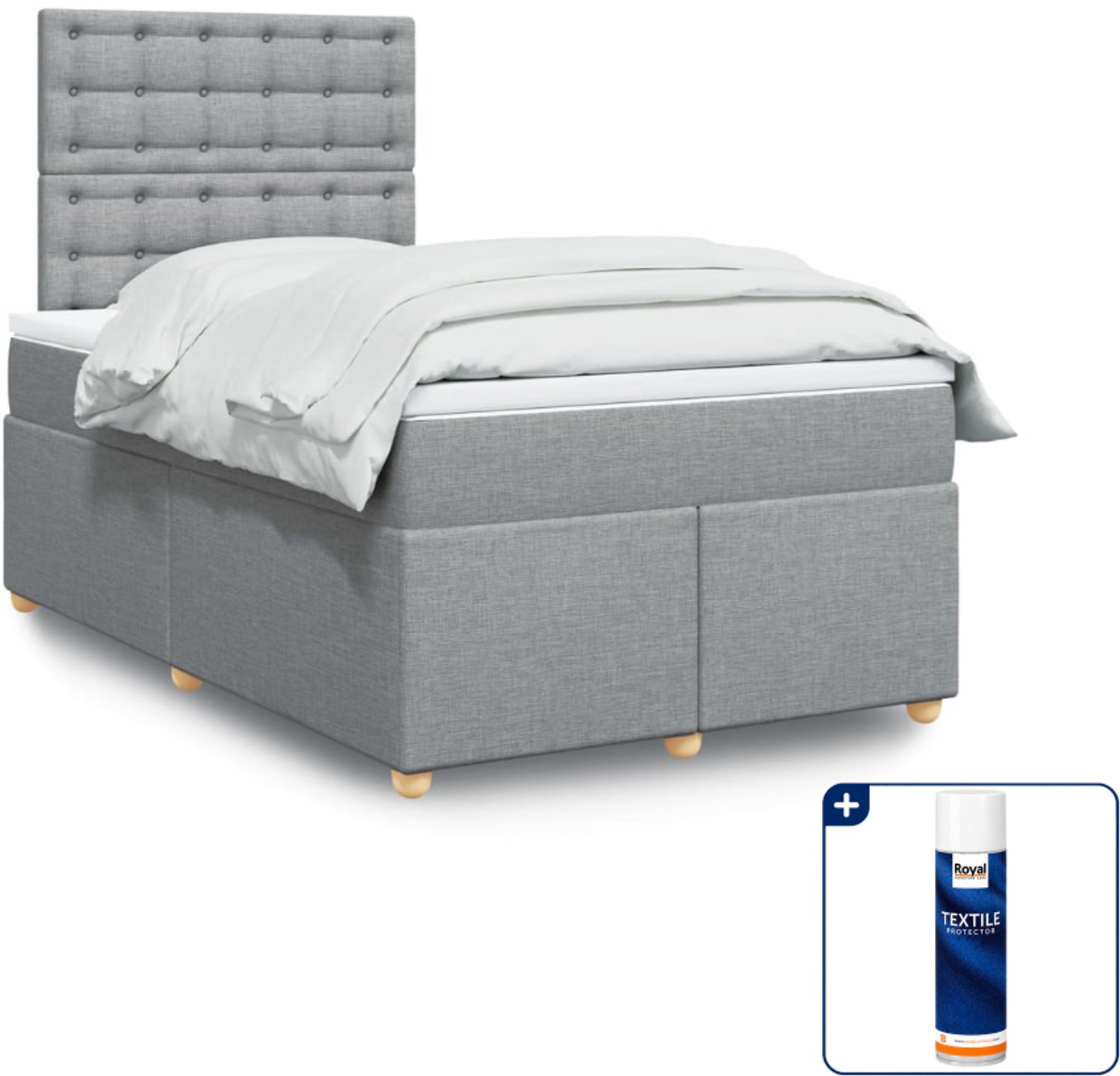 vidaXL boxspring met matras 120 x 190 cm - lichtgrijs - Inclusief textielbeschermer 500 ml