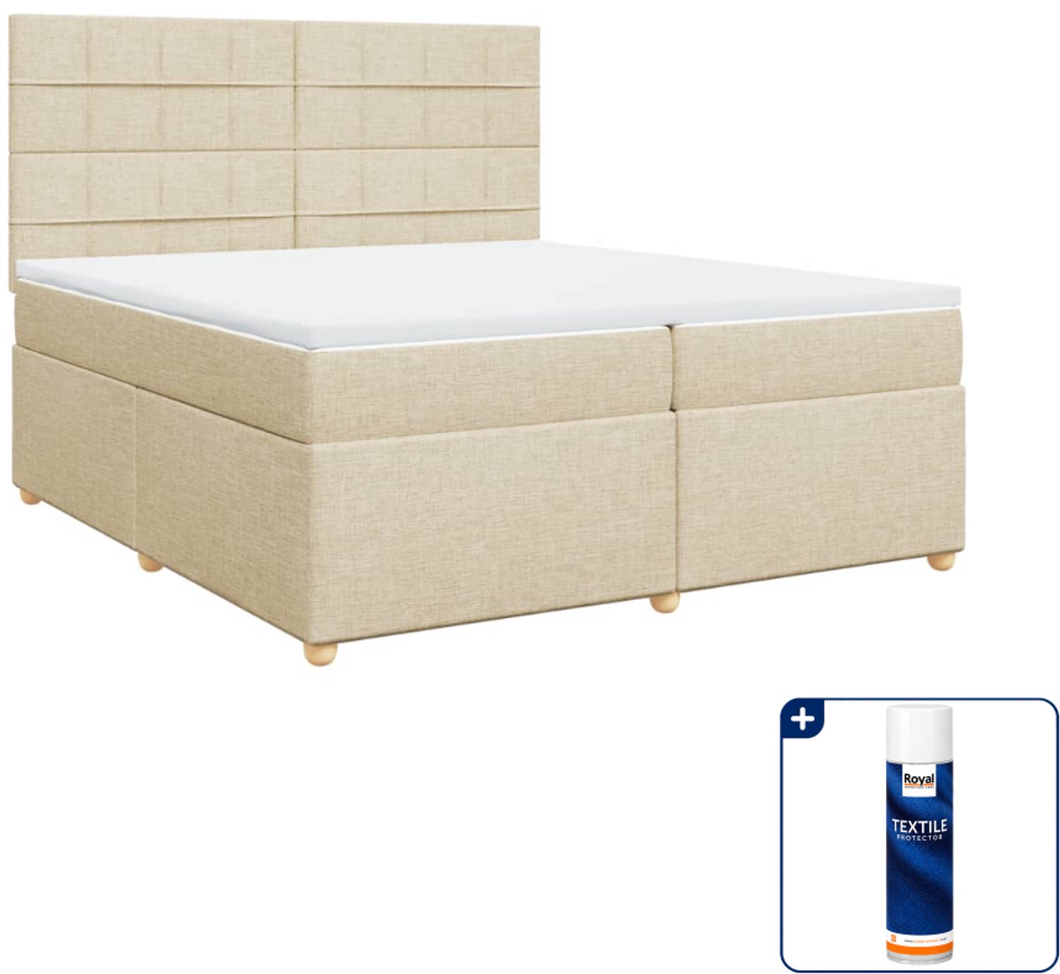 vidaXL Boxspring Super kingsize - 200 x 200 cm - stof - crème - Inclusief textielbeschermer 500 ml