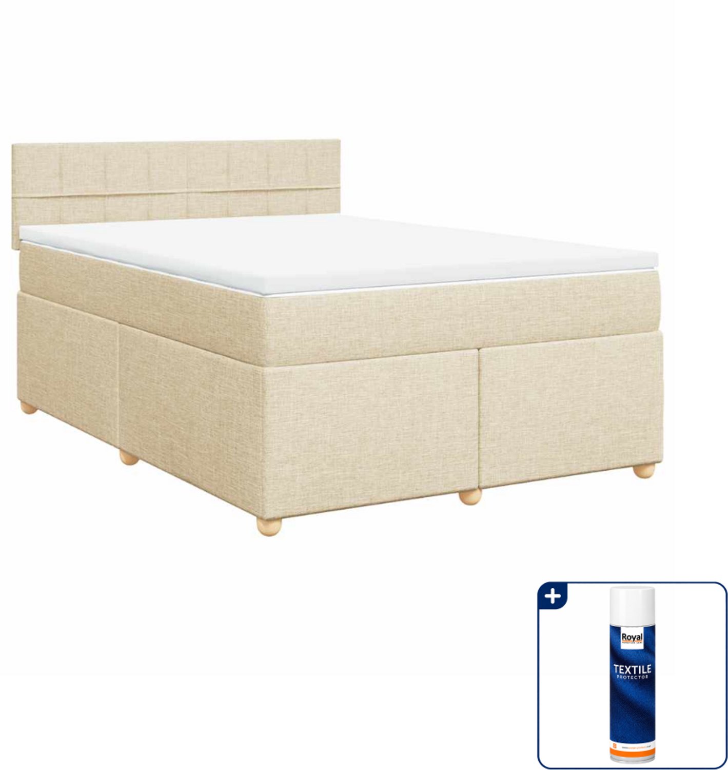 vidaXL Boxspring met matras 140 x 190 cm - crèmekleurig - Inclusief textielbeschermer 500 ml