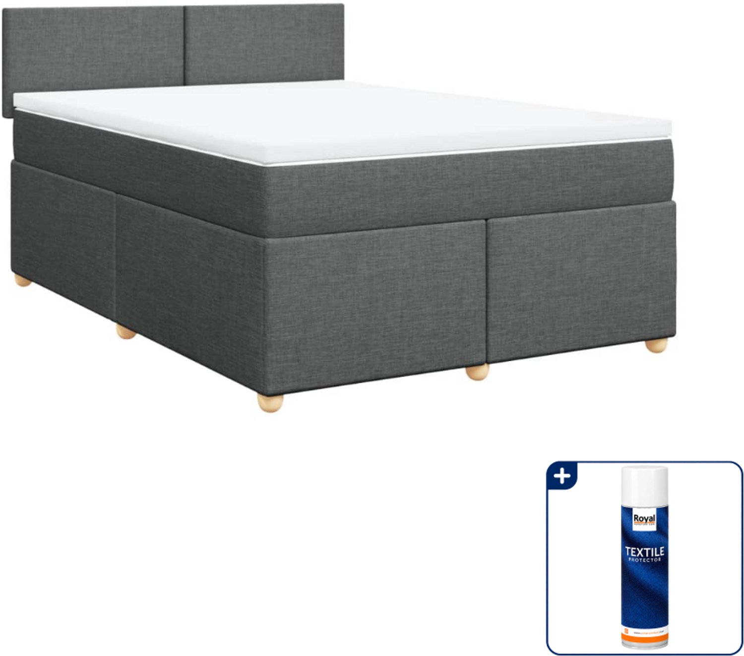vidaXL boxspring met matras 140 x 190 cm - donkergrijs - Inclusief textielbeschermer 500 ml