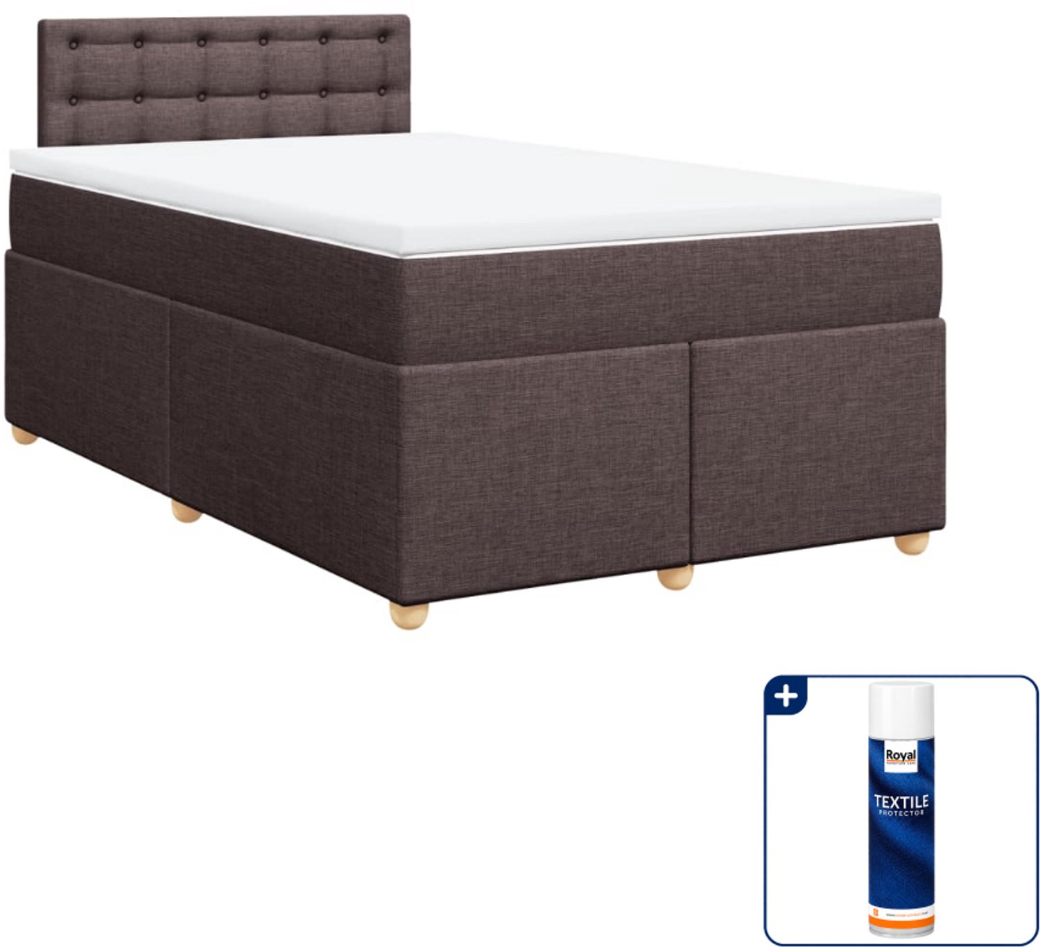 vidaXL boxspring met matras - 120 x 190 cm - stof - donkerbruin - Inclusief textielbeschermer 500 ml
