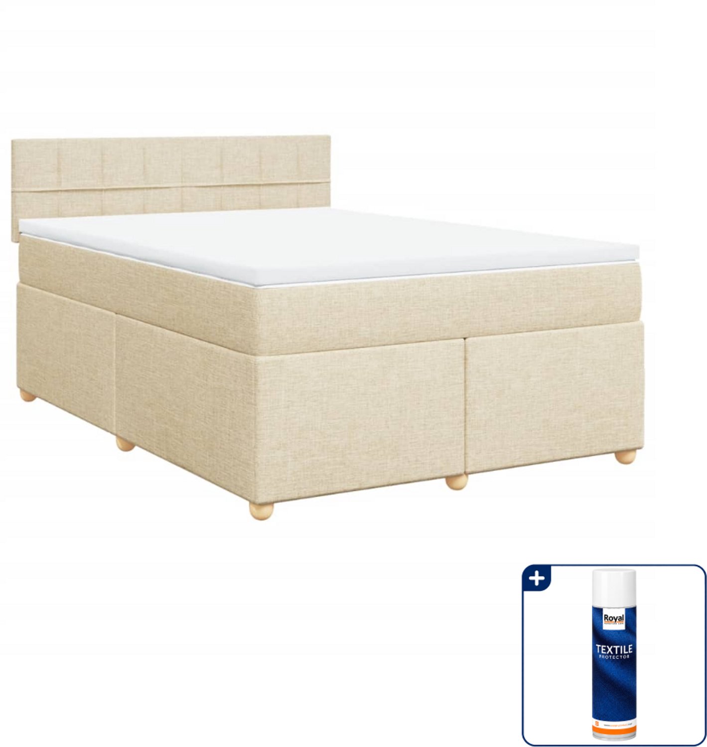vidaXL Boxspring Small double - 140 x 200 cm - crème - Inclusief textielbeschermer 500 ml