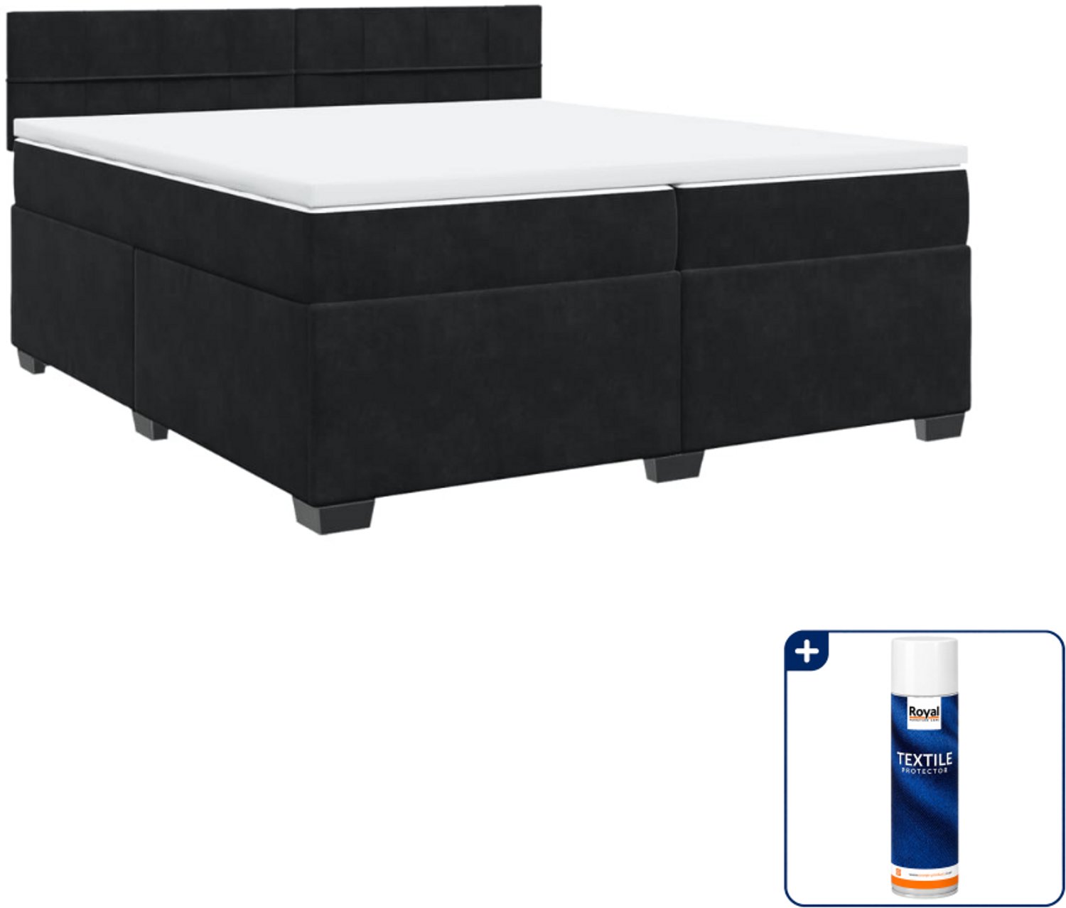 vidaXL boxspring - 200 x 200 cm - fluweel - zwart - Inclusief textielbeschermer 500 ml