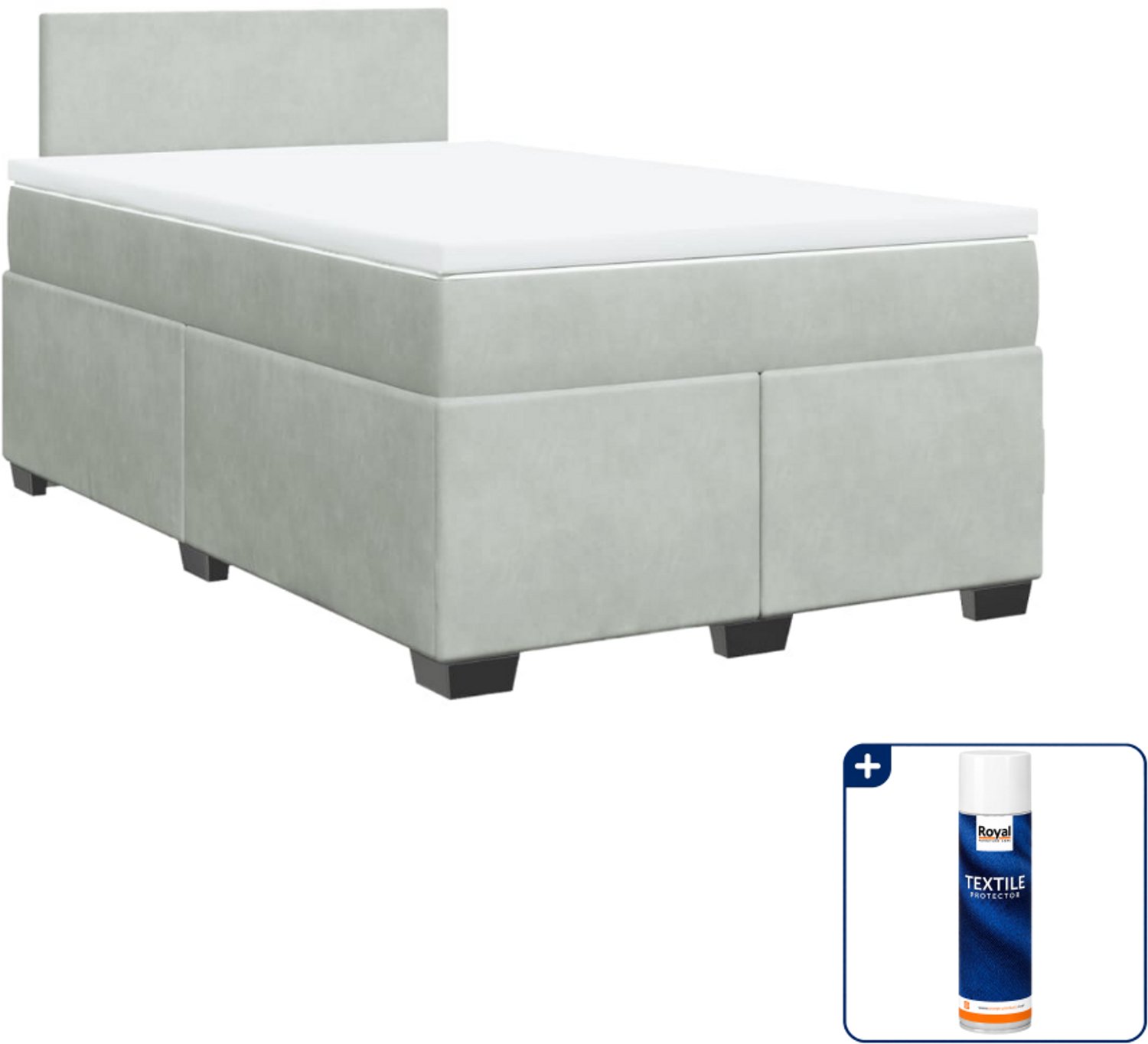 vidaXL boxspring met matras - 120 x 200 cm - fluweel - lichtgrijs - Inclusief textielbeschermer 500 ml