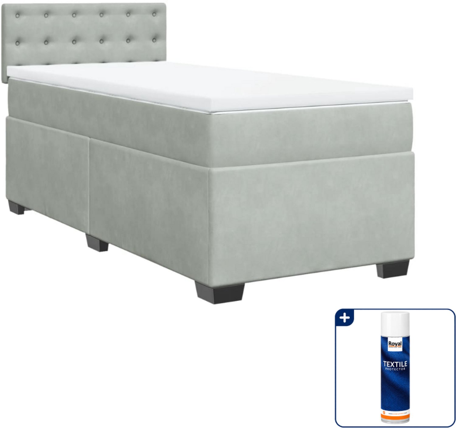 vidaXL boxspring met matras - 90 x 190 cm - fluweel - lichtgrijs - Inclusief textielbeschermer 500 ml