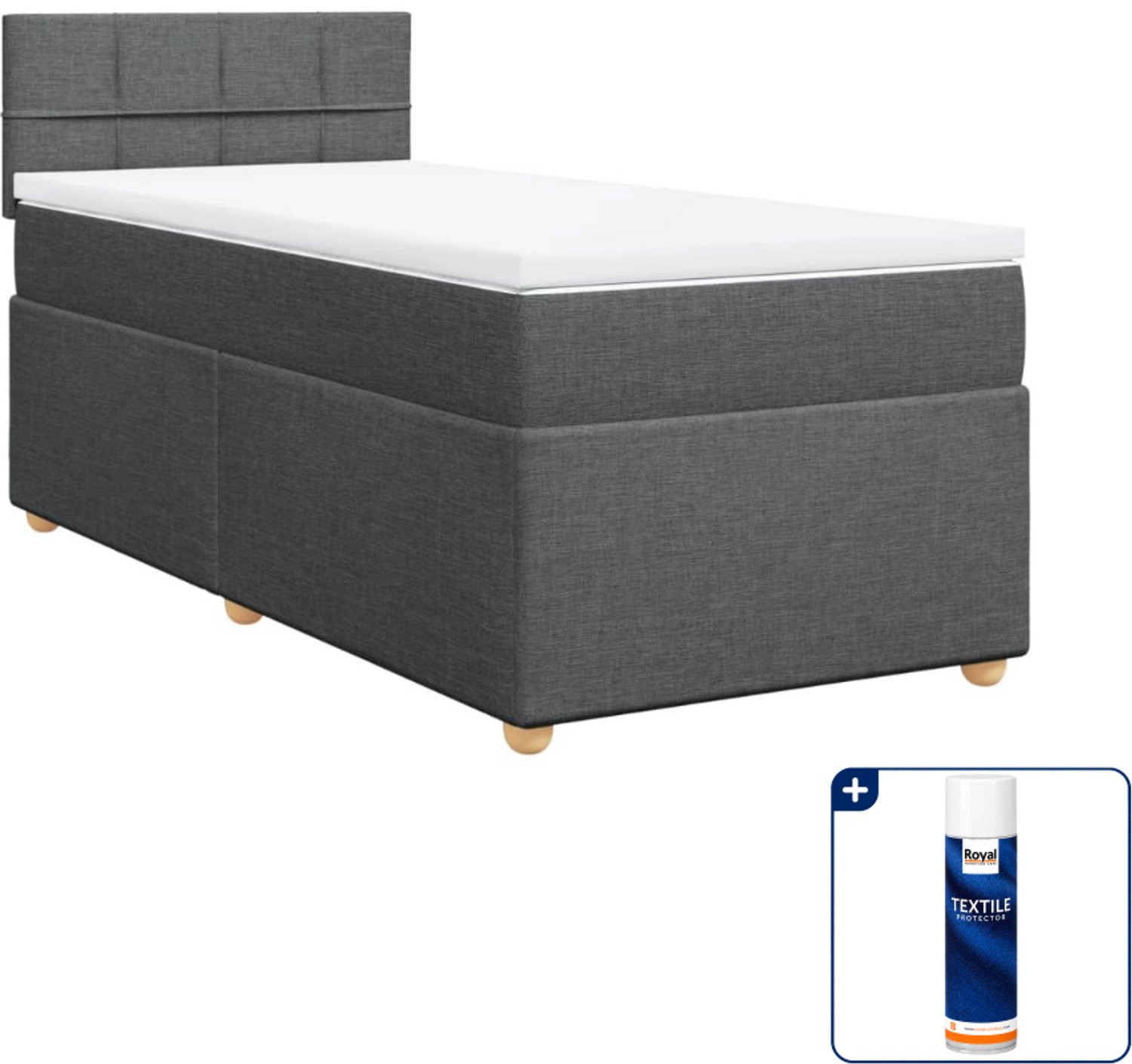 vidaXL boxspring met matras - 90 x 190 cm - stof - donkergrijs - Inclusief textielbeschermer 500 ml