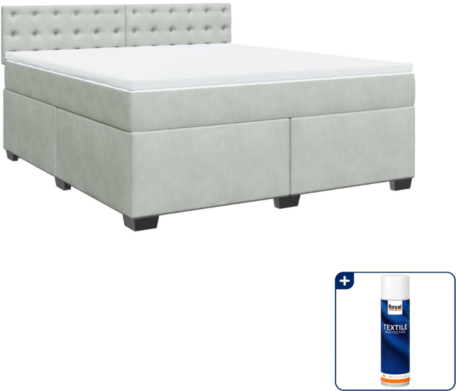 vidaXL Kingsize boxspring met matras - 180 x 200 cm - lichtgrijs - Inclusief textielbeschermer 500 ml