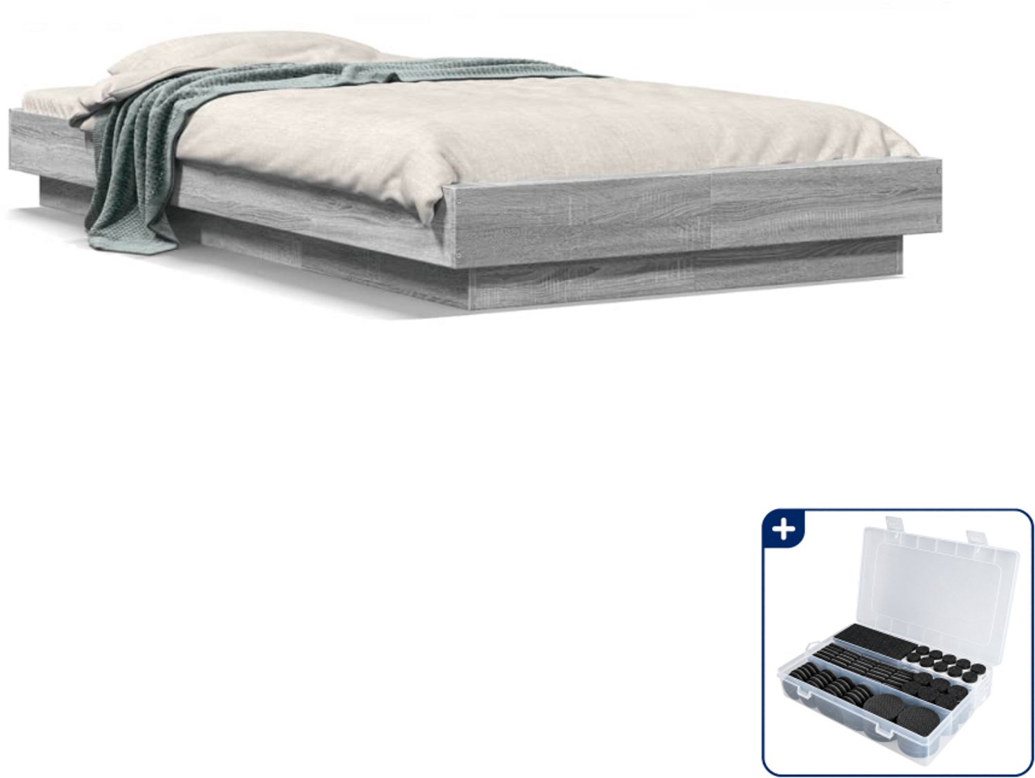 vidaXL bedframe met LED - 100 x 200 cm - grijs sonoma eiken - Inclusief antikrasvilt 177-delig