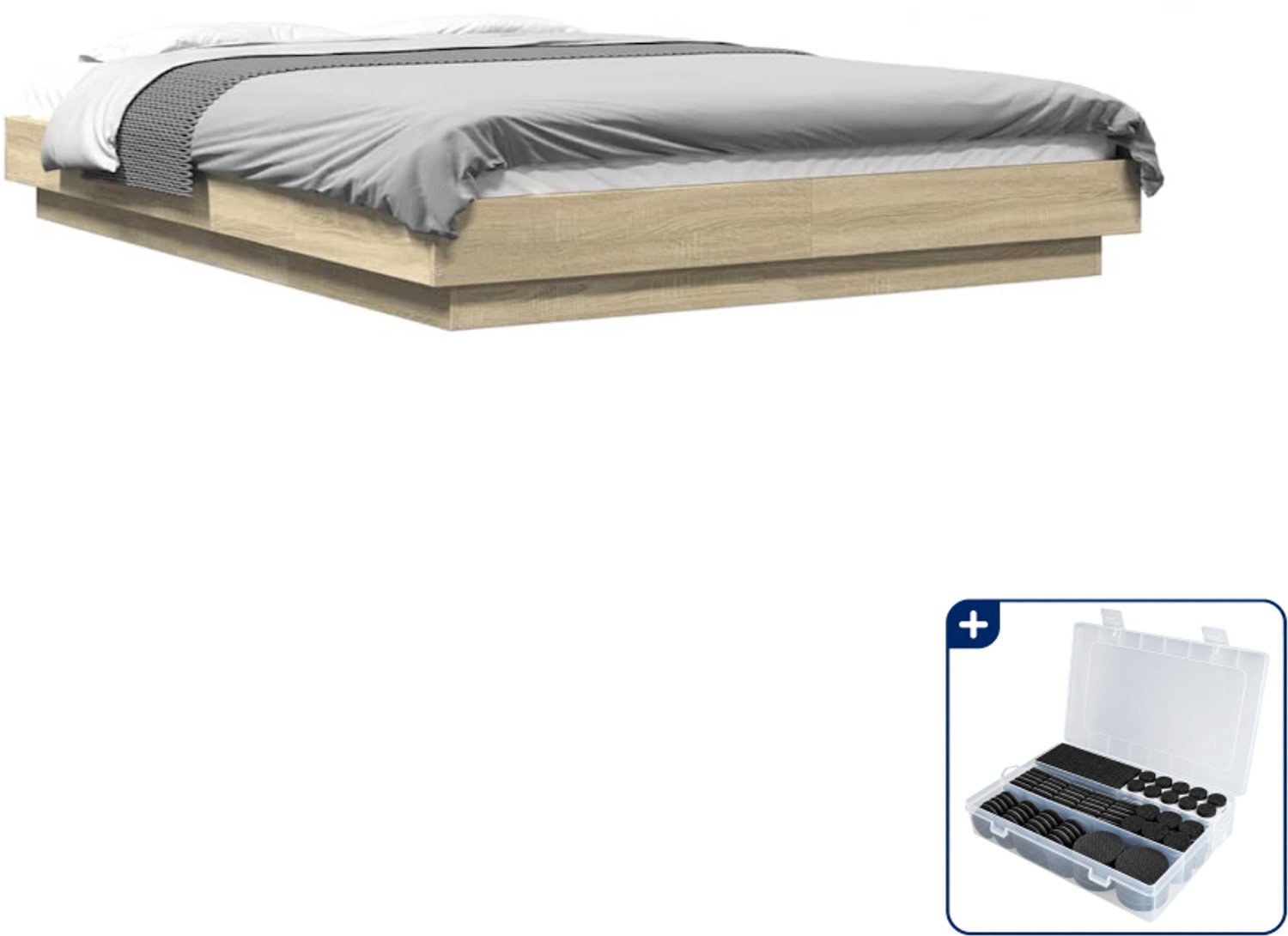 vidaXL bedframe - Small double - 140 x 200 cm - sonoma eiken - Inclusief antikrasvilt 177-delig Bruin