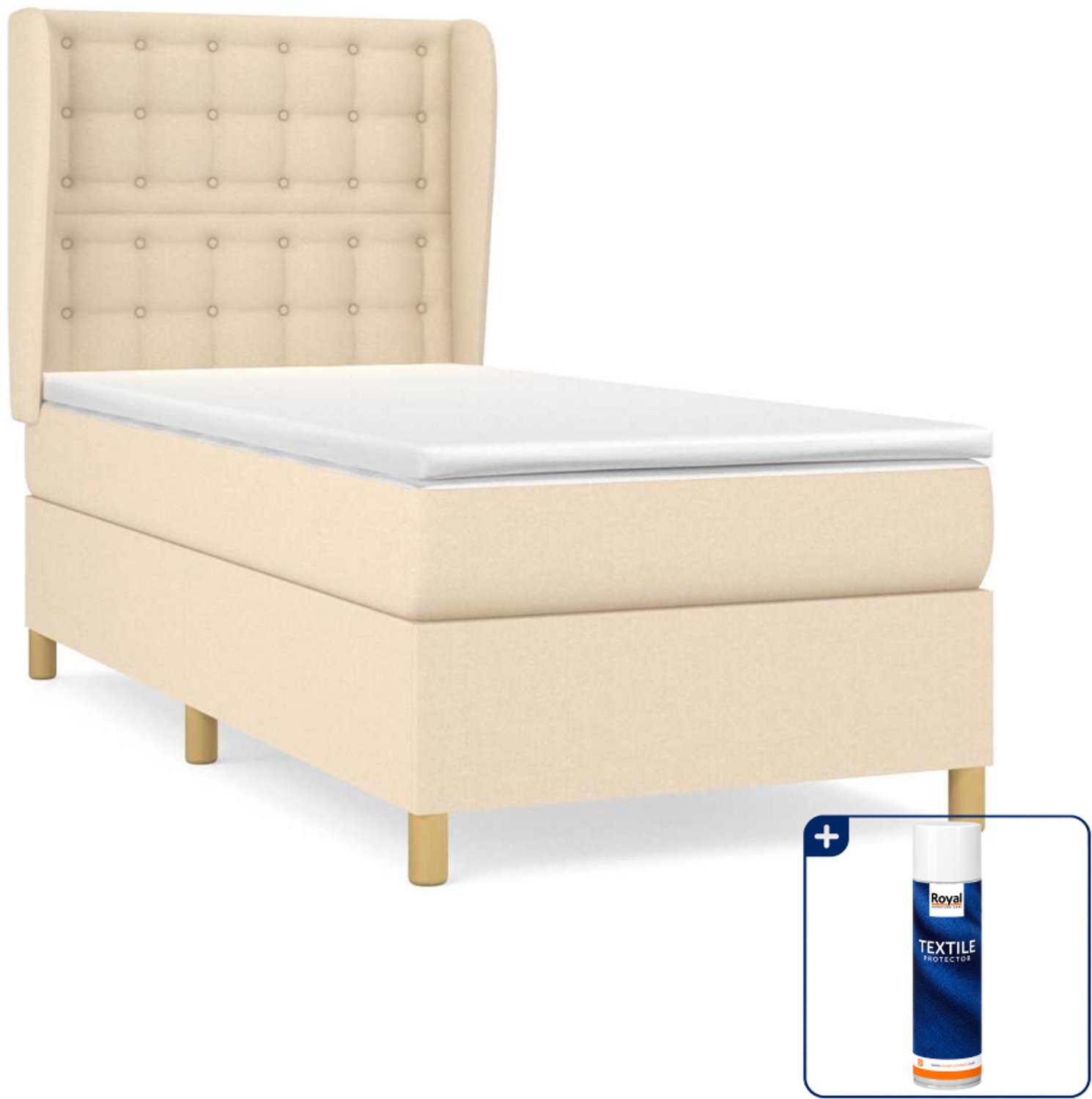 vidaXL boxspring met matras - 90 x 200 cm - crème - Inclusief textielbeschermer 500 ml