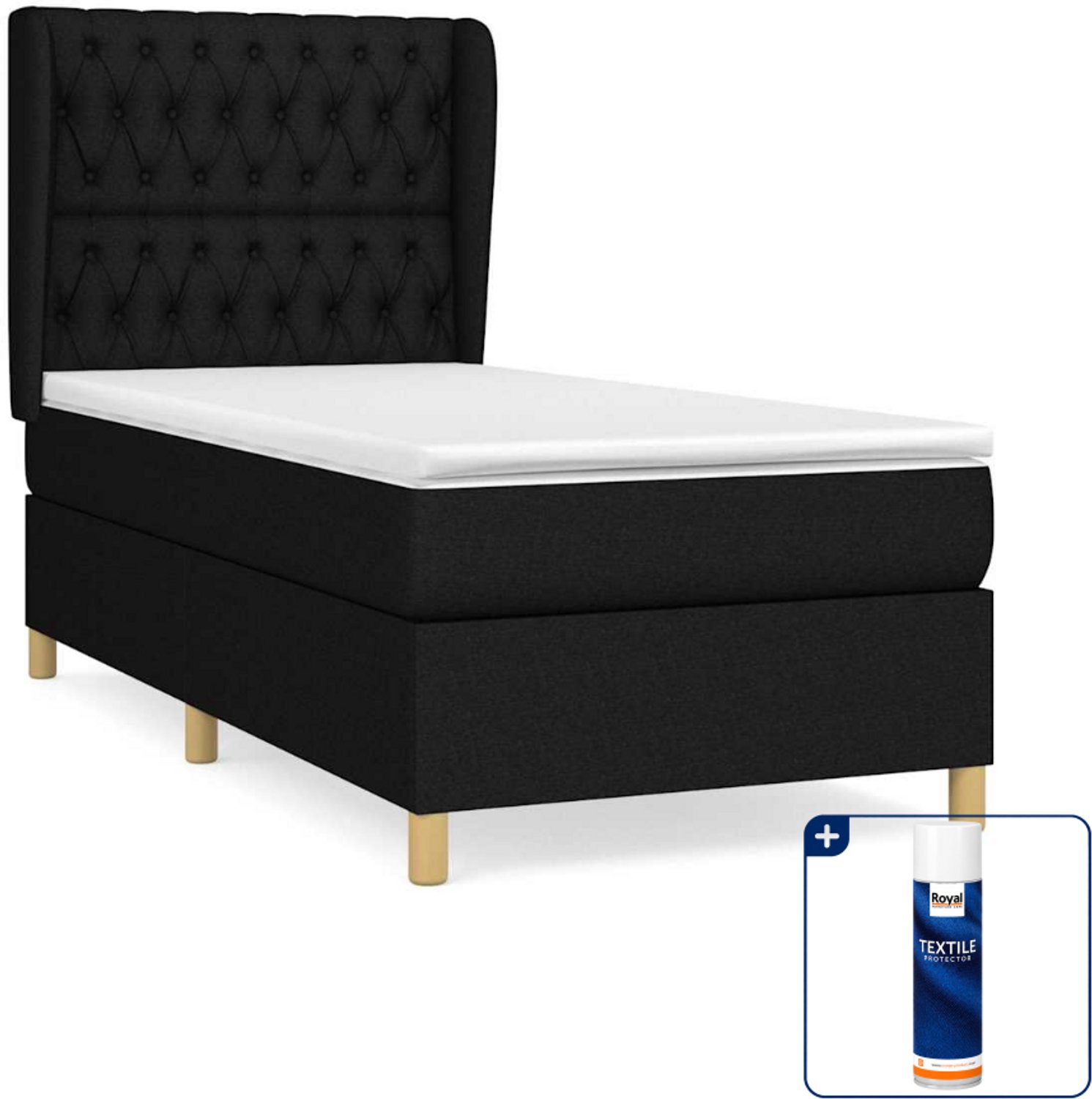 vidaXL boxspring met matras 90 x 200 cm - stof - zwart - Inclusief textielbeschermer 500 ml