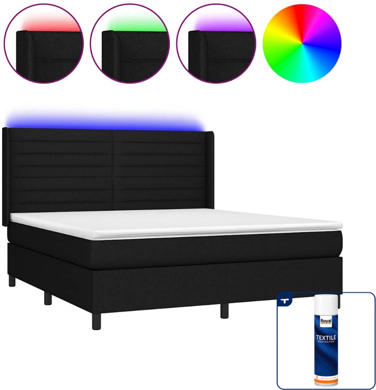 vidaXL boxspring met matras en LED - Queensize - 160 x 200 cm - zwart - Inclusief textielbeschermer 500 ml
