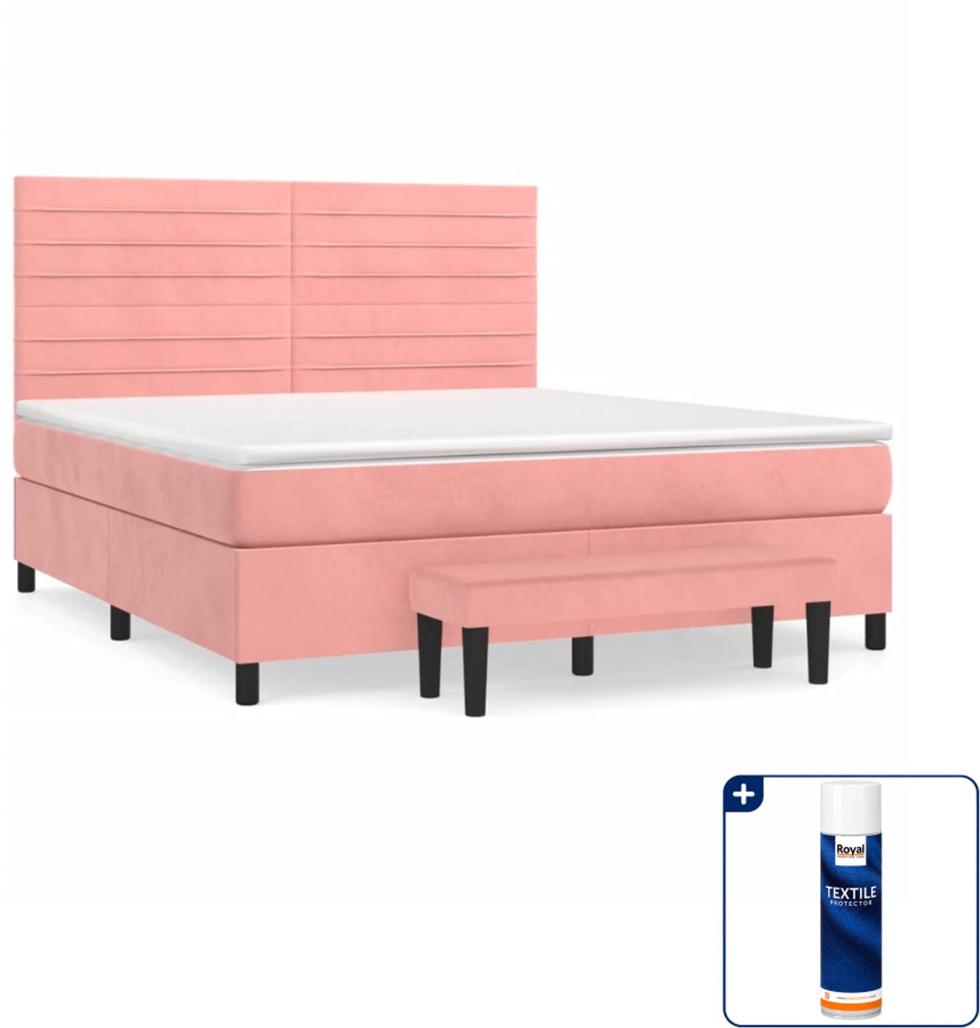 vidaXL Queensize boxspring met matras en bankje - roze - Inclusief textielbeschermer 500 ml
