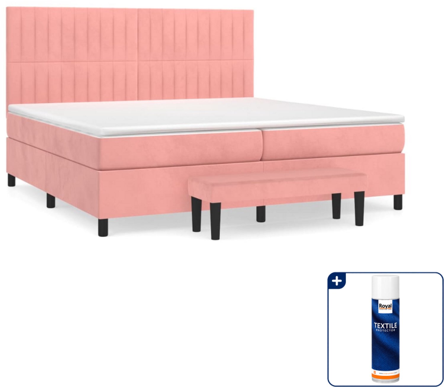 vidaXL boxspring met matras - Super kingsize - 200 x 200 cm - roze - Inclusief textielbeschermer 500 ml