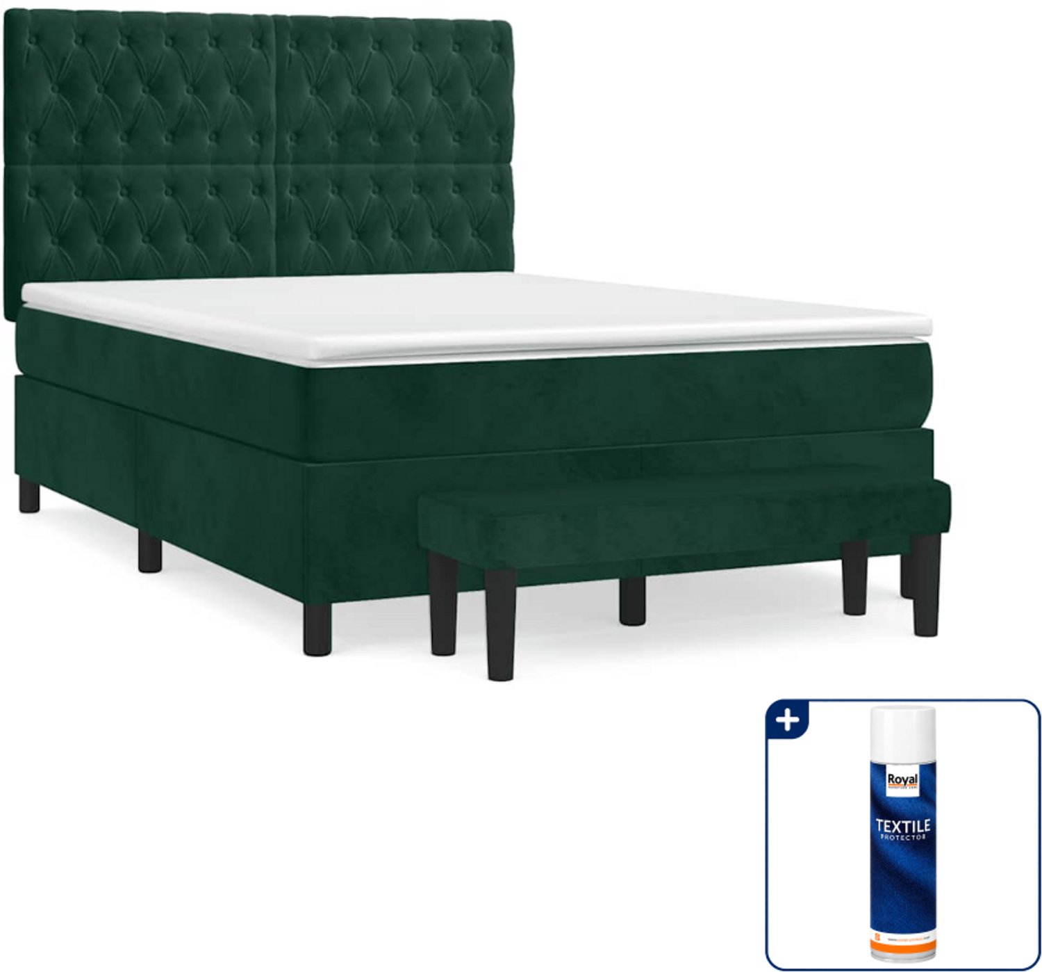 vidaXL Boxspring met matras en bank - 140 x 190 cm - fluweel - donkergroen - Inclusief textielbeschermer 500 ml