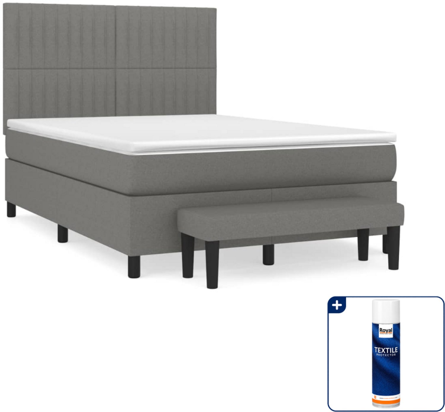 vidaXL Boxspring Small double 140 x 200 cm - donkergrijs - Inclusief textielbeschermer 500 ml