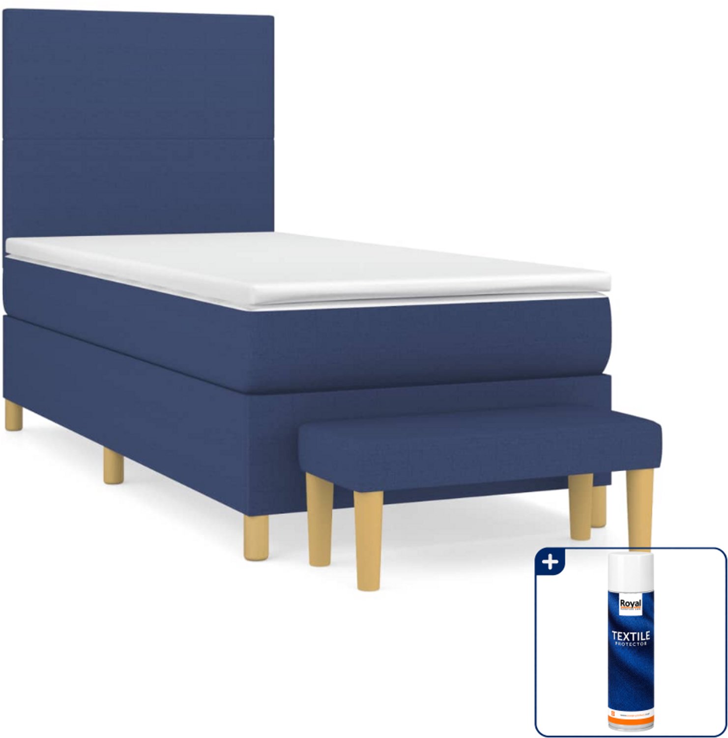 vidaXL boxspring met matras en bankje - 90 x 200 cm - blauw - Inclusief textielbeschermer 500 ml