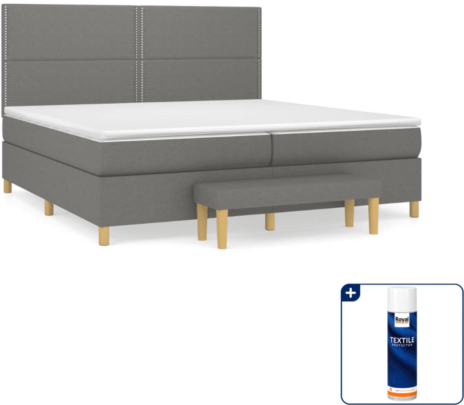 vidaXL Boxspring met matras - Super kingsize - 200 x 200 cm - donkergrijs - Inclusief textielbeschermer 500 ml
