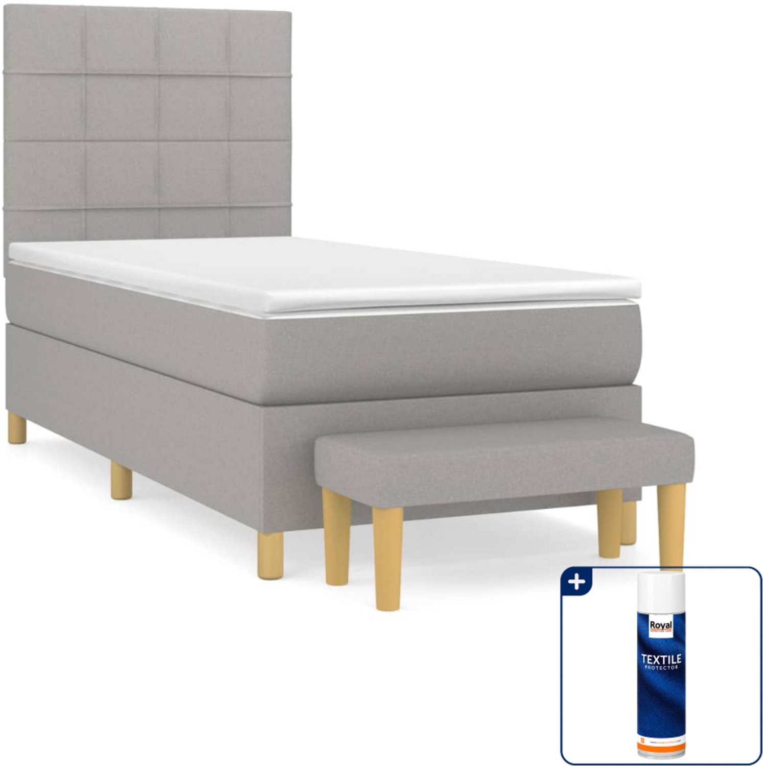 vidaXL boxspring met matras en bankje - 80 x 200 cm - lichtgrijs - Inclusief textielbeschermer 500 ml