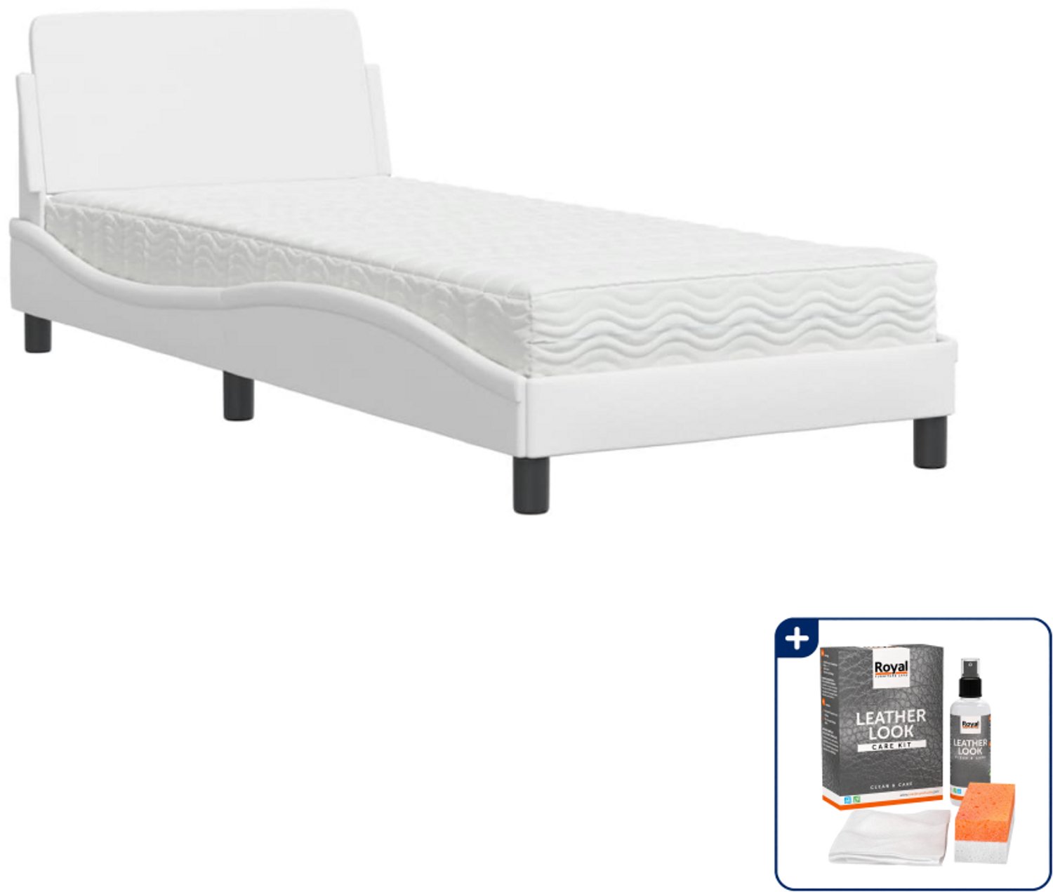 vidaXL bed Dover met matras - 90 x 190 cm - kunstleer - wit - Inclusief onderhoudsset voor kunstleer 150 ml Zwart