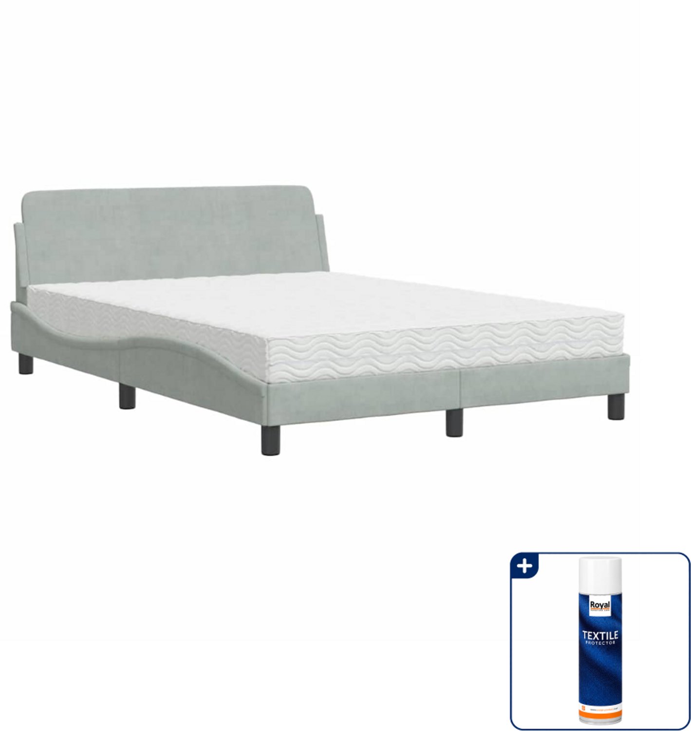 vidaXL Dover bed met matras - Small double - 140x200 cm - lichtgrijs - Inclusief textielbeschermer 500 ml Zwart