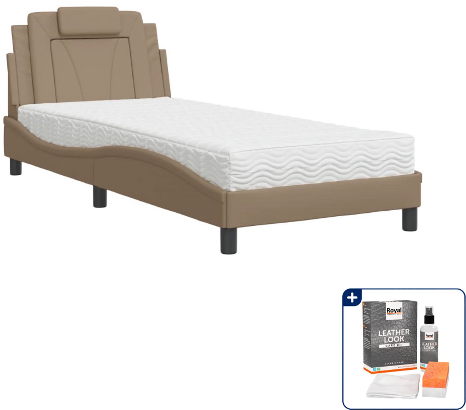 vidaXL Viana bed met matras - 80 x 200 cm - kunstleer - cappuccino - Inclusief onderhoudsset voor kunstleer 150 ml Grijs