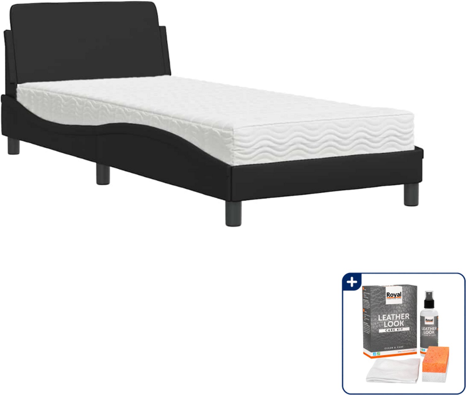 vidaXL Dover bed met matras - 80 x 200 cm - kunstleer - zwart - Inclusief onderhoudsset voor kunstleer 150 ml Roze