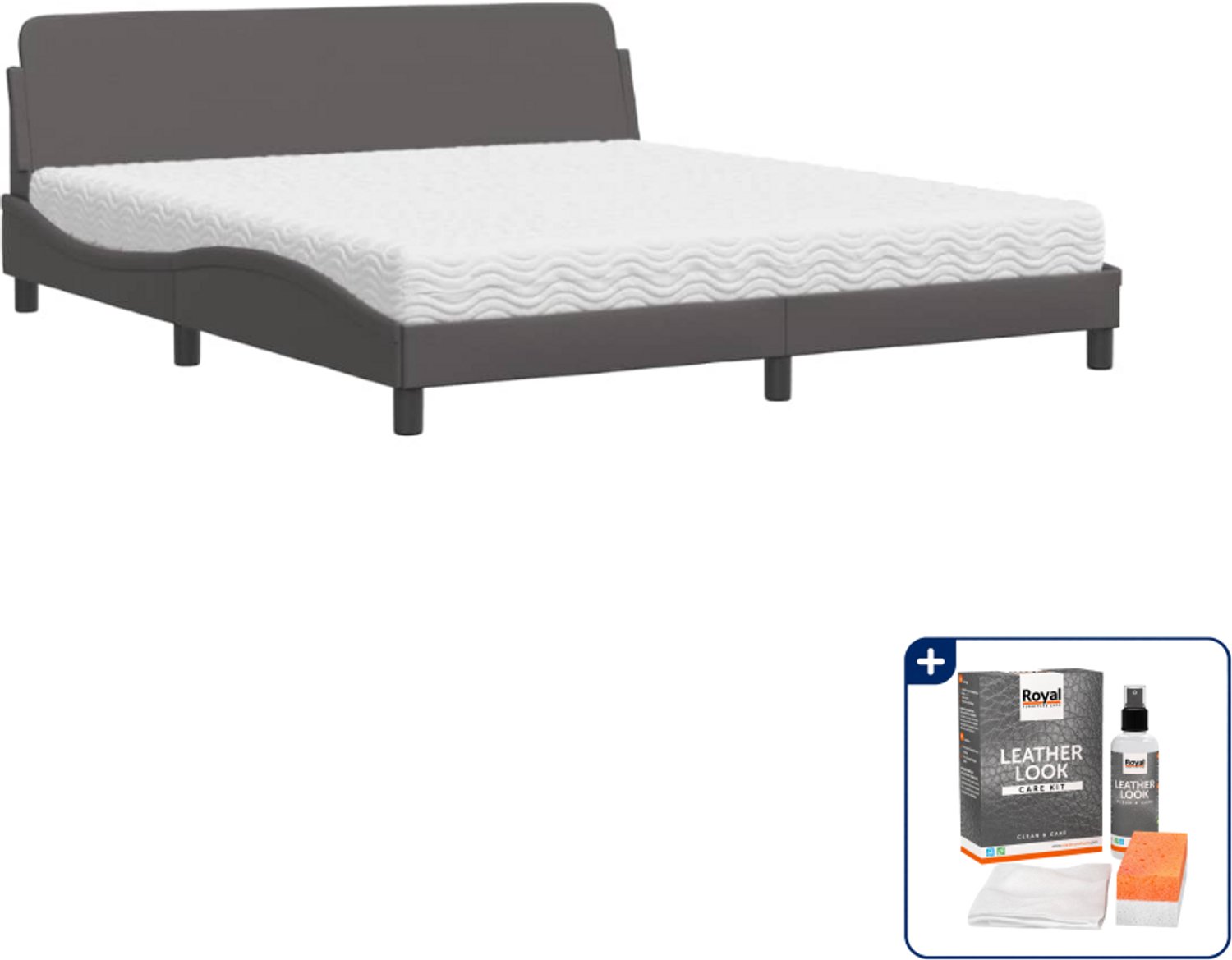 vidaXL Dover bed met matras - Kingsize - 180 x 200 cm - grijs - Inclusief onderhoudsset voor kunstleer 150 ml Bruin