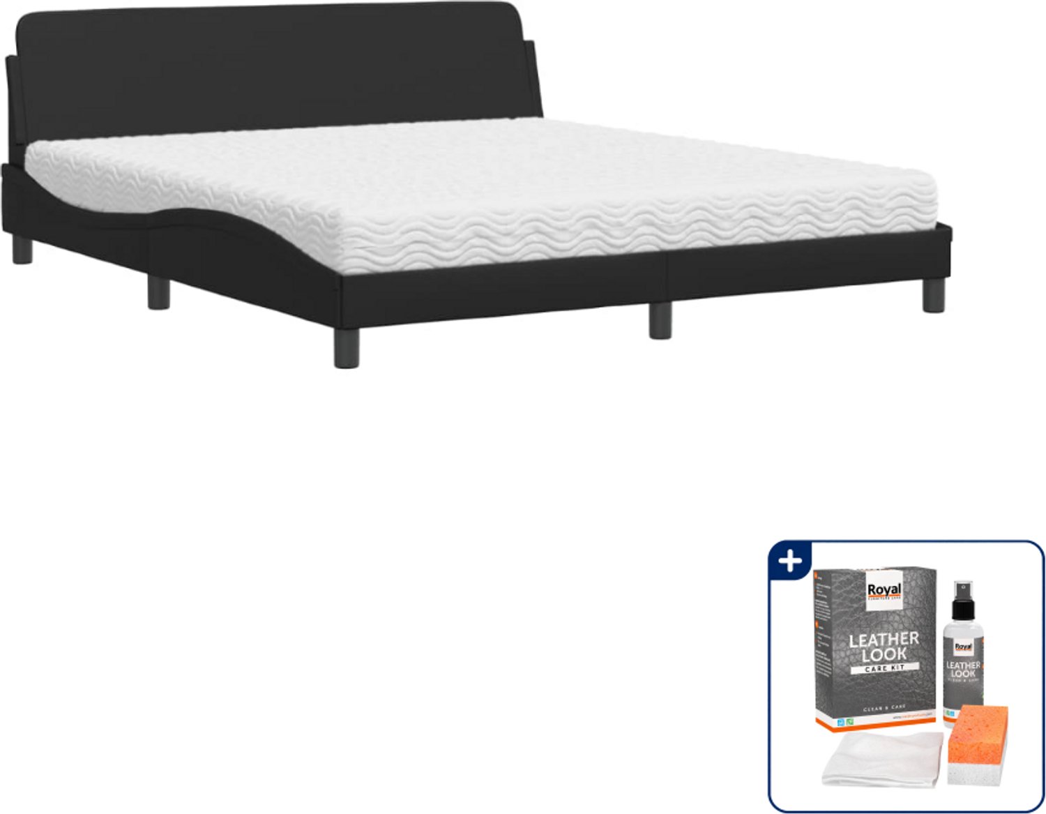 vidaXL Dover bed met matras - Kingsize - 180 x 200 cm - zwart - Inclusief onderhoudsset voor kunstleer 150 ml