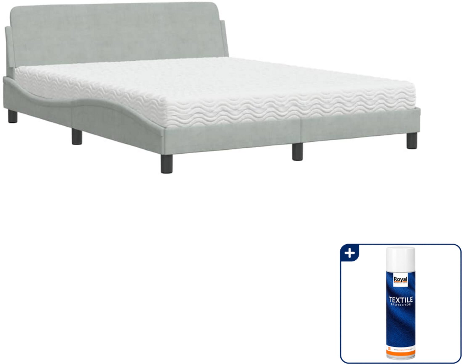 vidaXL Dover bed met matras - Queensize - 160 x 200 cm - lichtgrijs - Inclusief textielbeschermer 500 ml Zwart