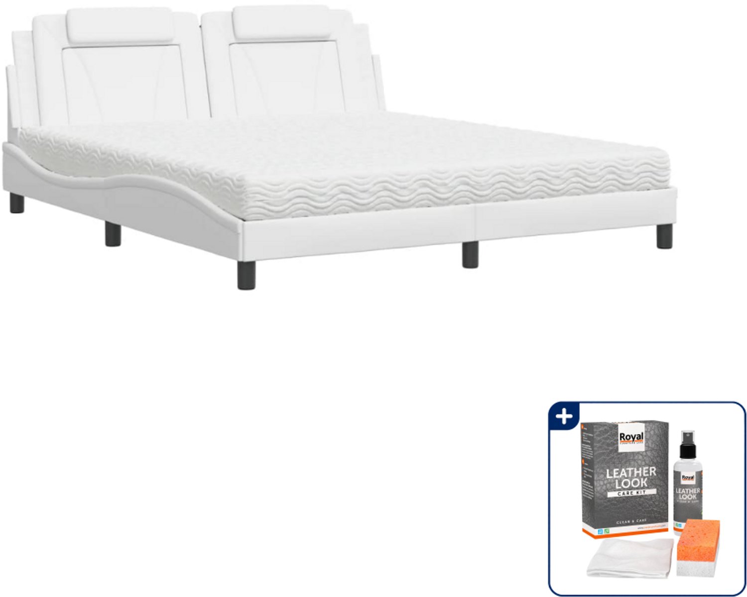 vidaXL Viana Kingsize bed met matras - 180 x 200 cm - wit - Inclusief onderhoudsset voor kunstleer 150 ml
