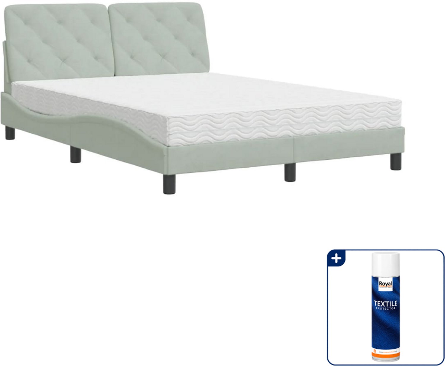 vidaXL bed met matras Piran - 140 x 190 cm - fluweel - lichtgrijs - Inclusief textielbeschermer 500 ml