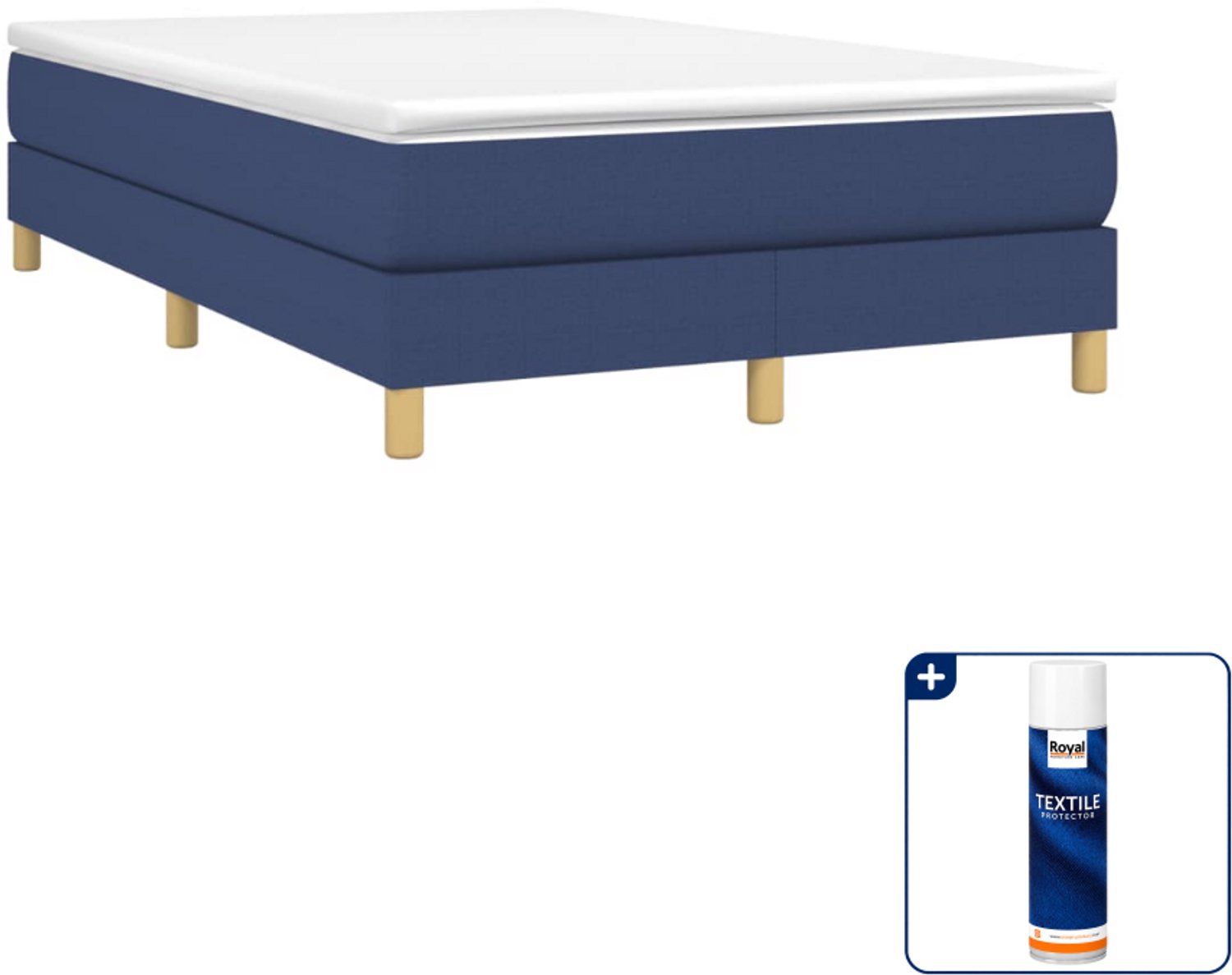 vidaXL boxspring met matras - 120 x 190 cm - stof - blauw - Inclusief textielbeschermer 500 ml