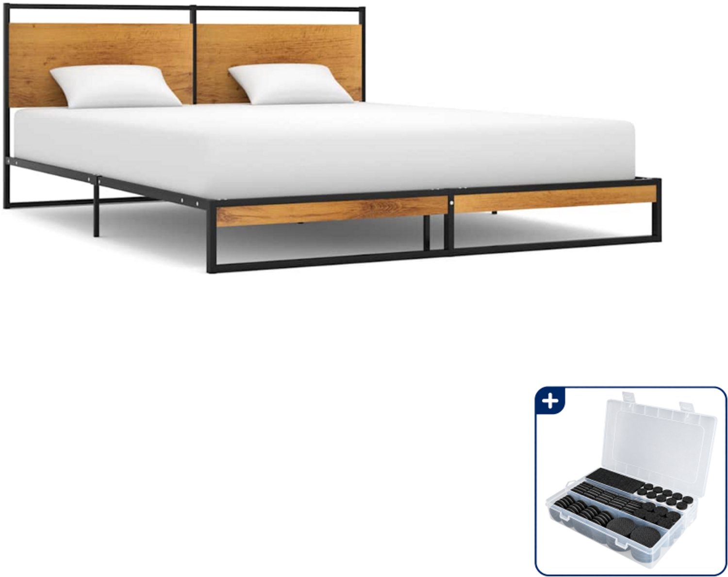 vidaXL Bedframe - Small double - 140 x 200 cm - zwart - Inclusief antikrasvilt 177-delig