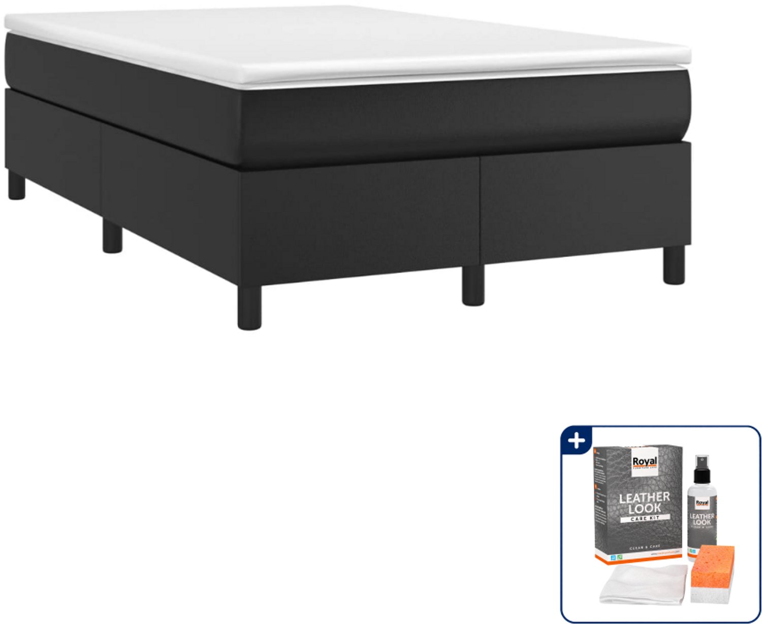 vidaXL boxspring met matras 120 x 190 cm - kunstleer - zwart - Inclusief onderhoudsset voor kunstleer 150 ml