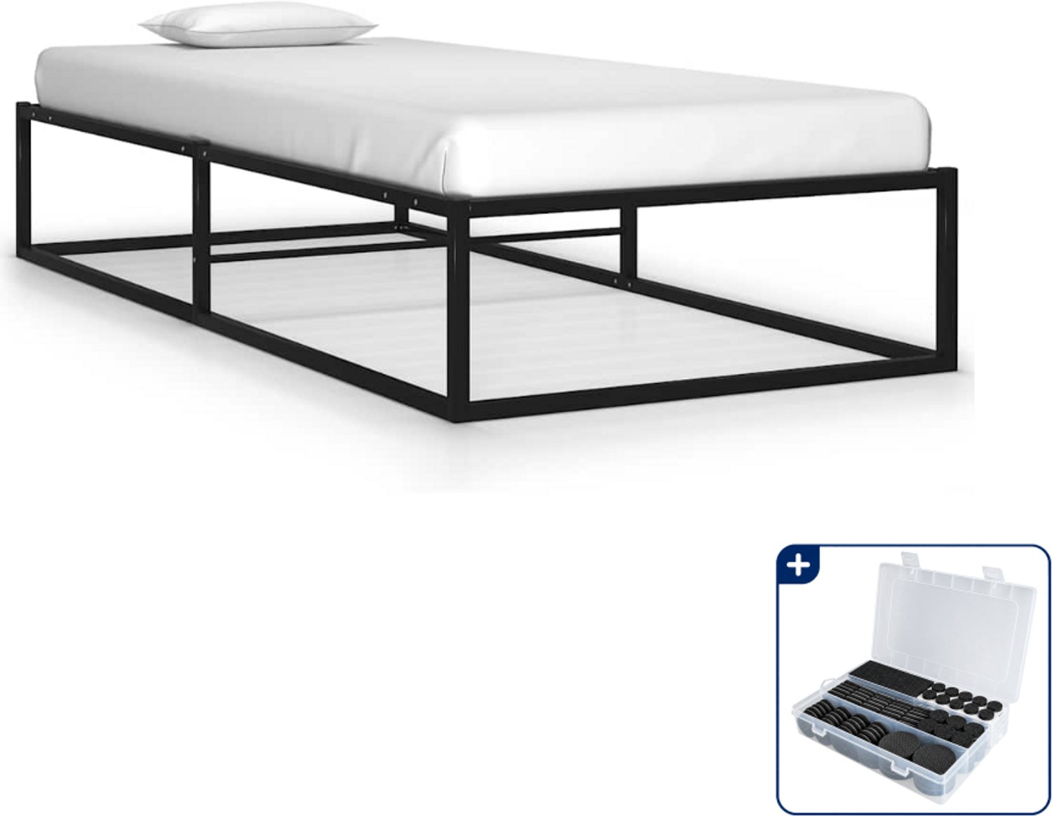 vidaXL bedframe - 100 x 200 cm - metaal - zwart - Inclusief antikrasvilt 177-delig
