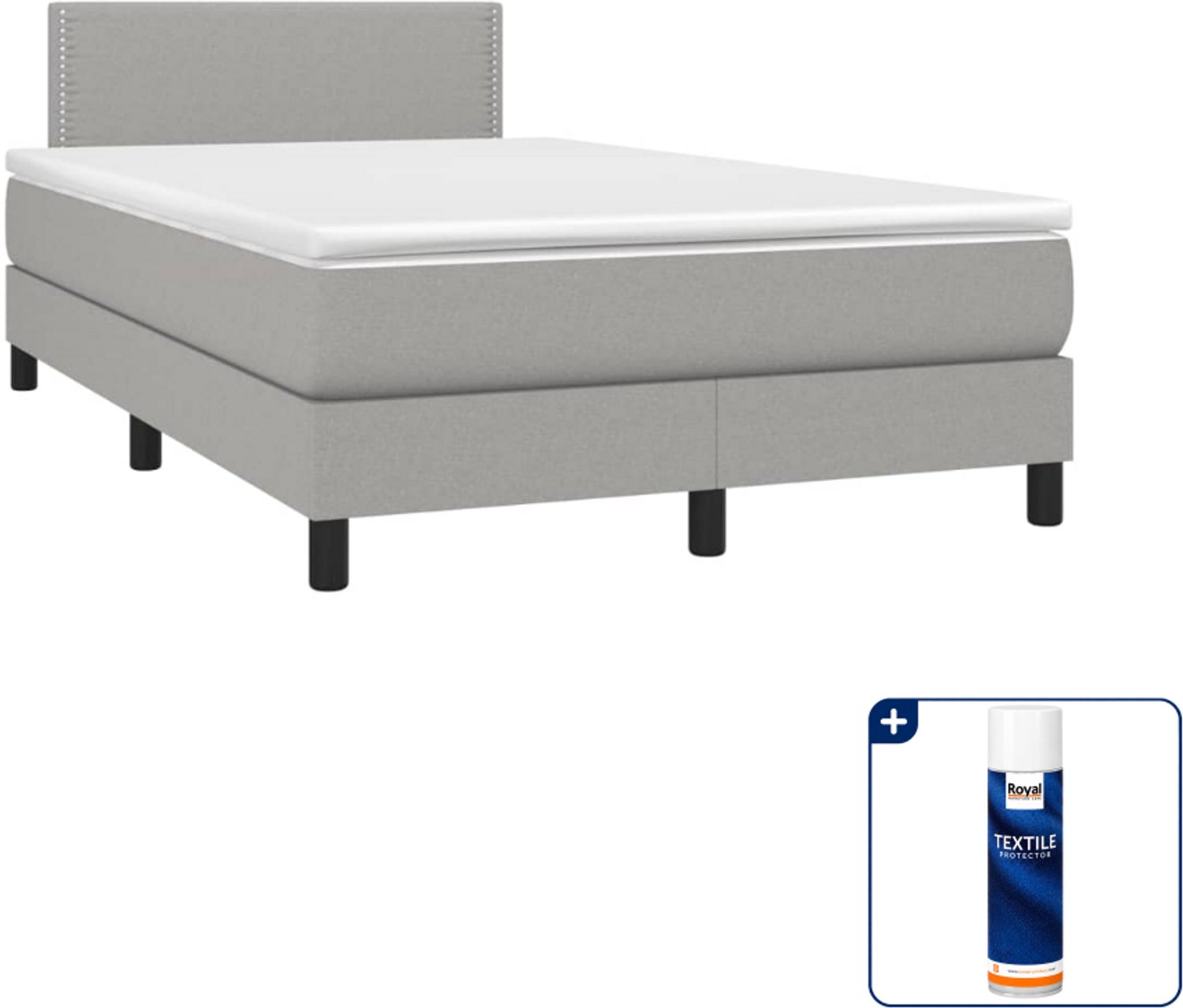 vidaXL boxspring met matras - 120 x 190 cm - lichtgrijs - Inclusief textielbeschermer 500 ml