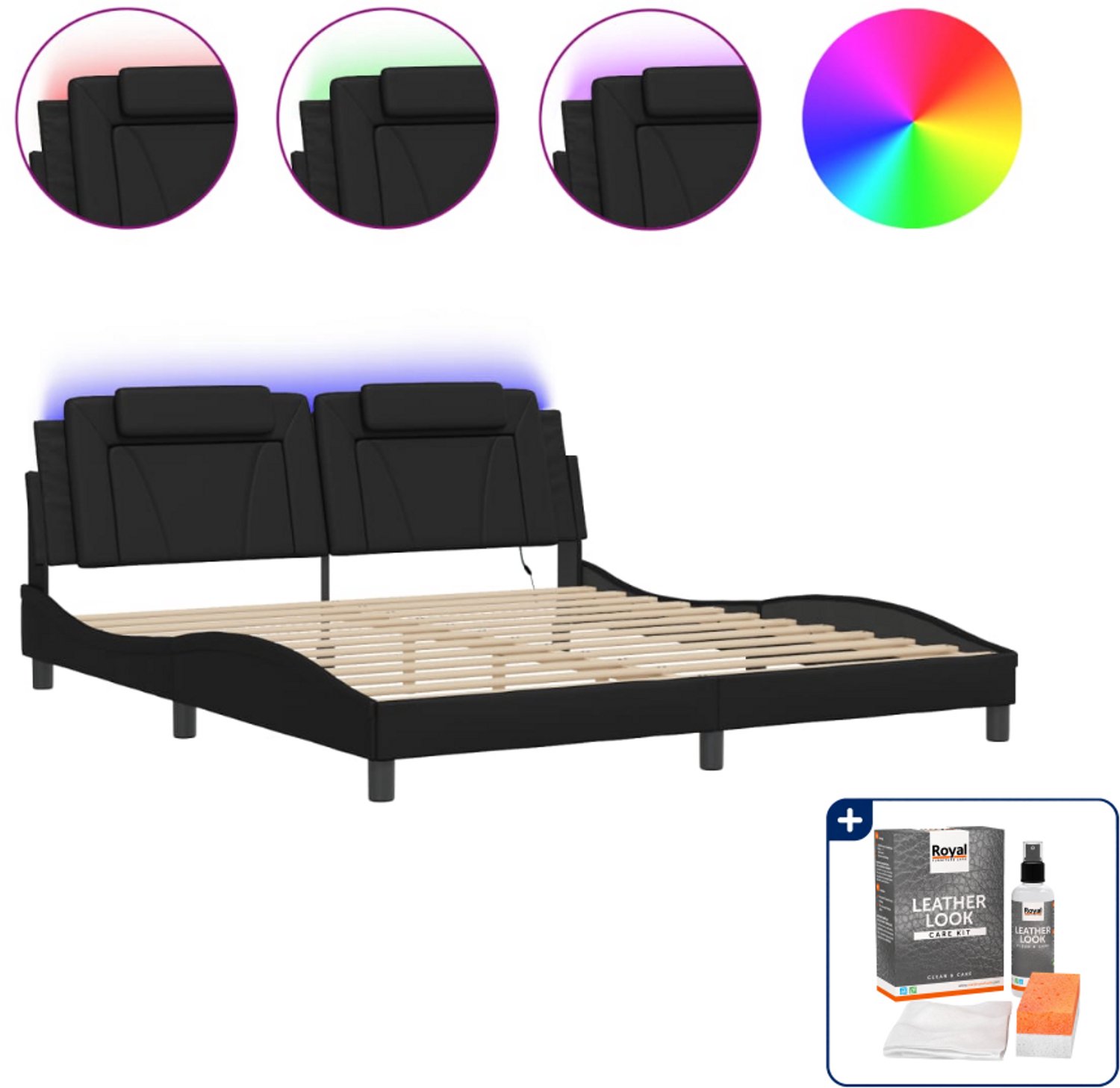 vidaXL Viana bedframe Kingsize - 180 x 200 cm - zwart - Inclusief onderhoudsset voor kunstleer 150 ml