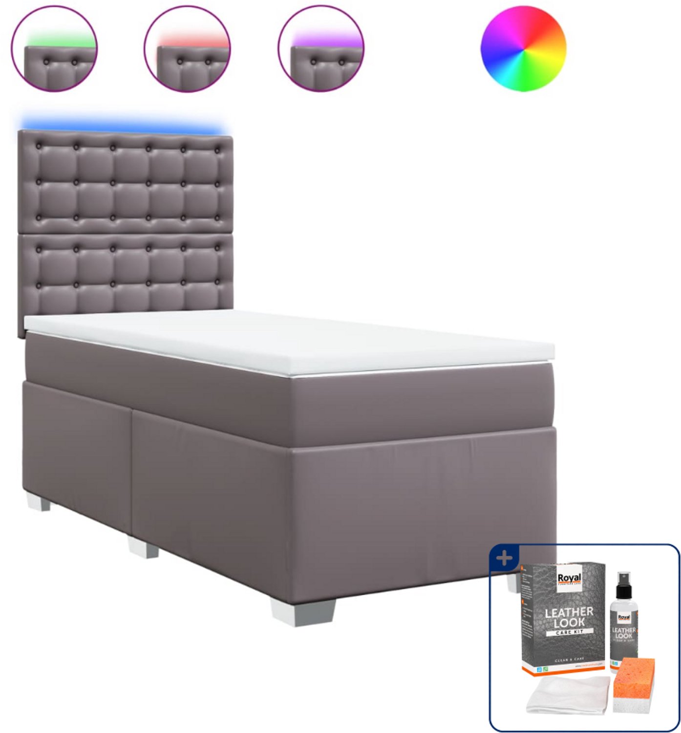 vidaXL boxspring met matras - 80 x 200 cm - kunstleer - grijs - Inclusief onderhoudsset voor kunstleer 150 ml