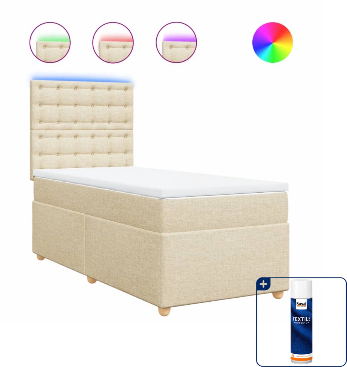vidaXL boxspring met matras - 90 x 200 cm - stof - crèmekleurig - Inclusief textielbeschermer 500 ml