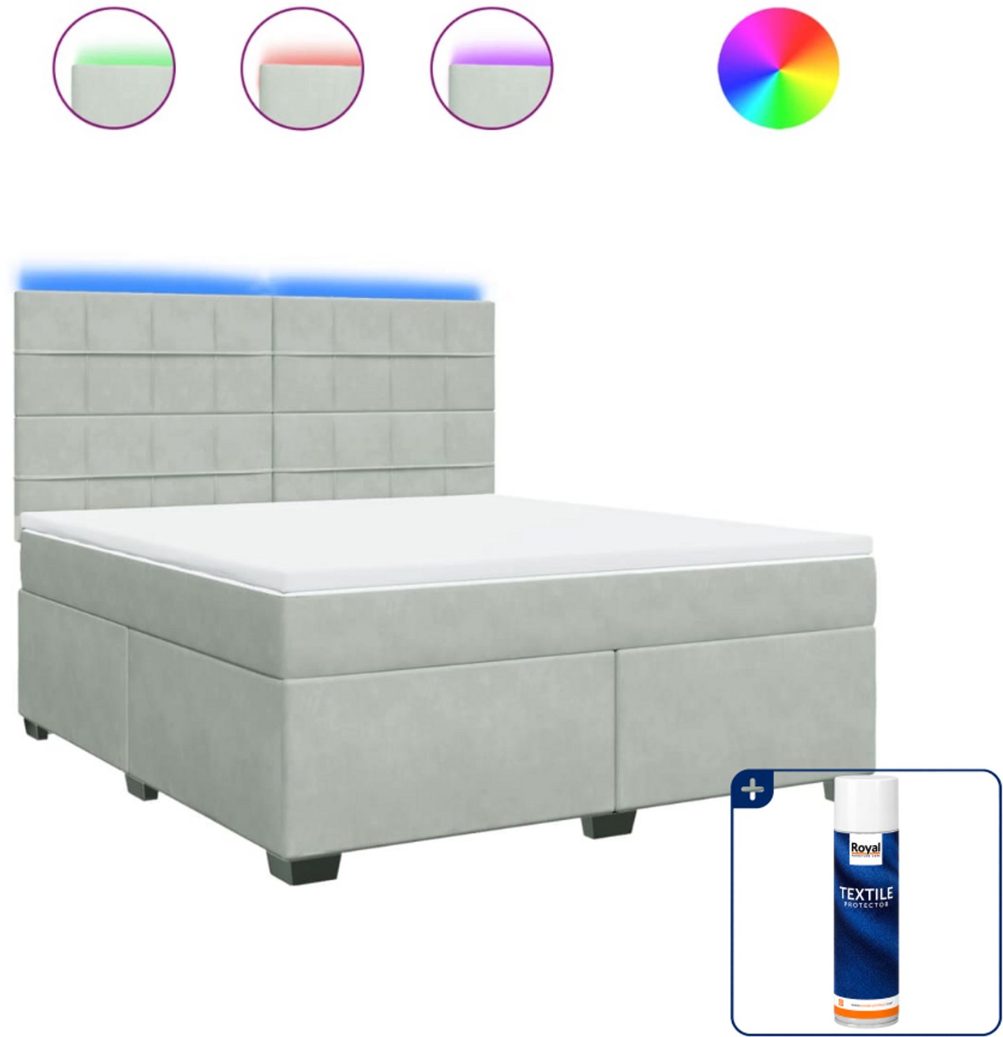 vidaXL boxspring Kingsize - 180 x 200 cm - fluweel - lichtgrijs - Inclusief textielbeschermer 500 ml