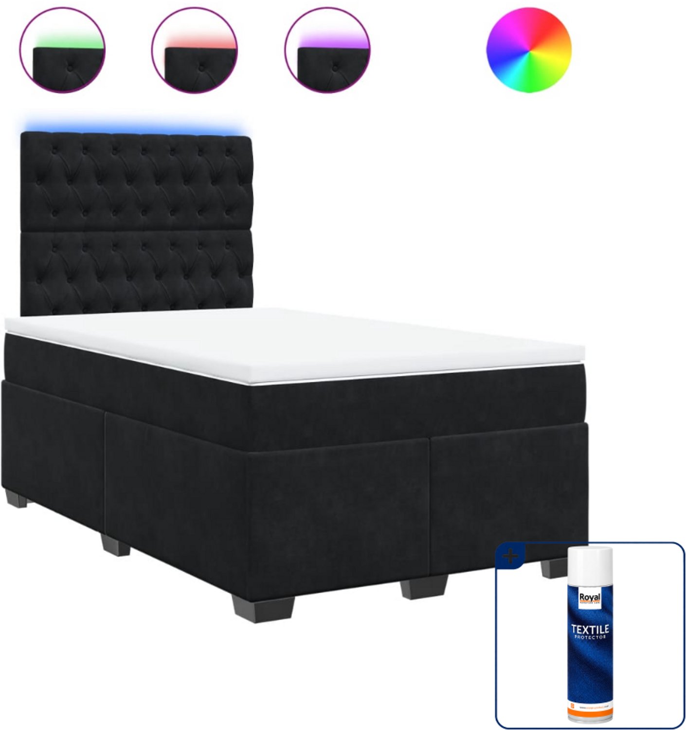 vidaXL boxspring met matras - 120 x 200 cm - fluweel - zwart - Inclusief textielbeschermer 500 ml