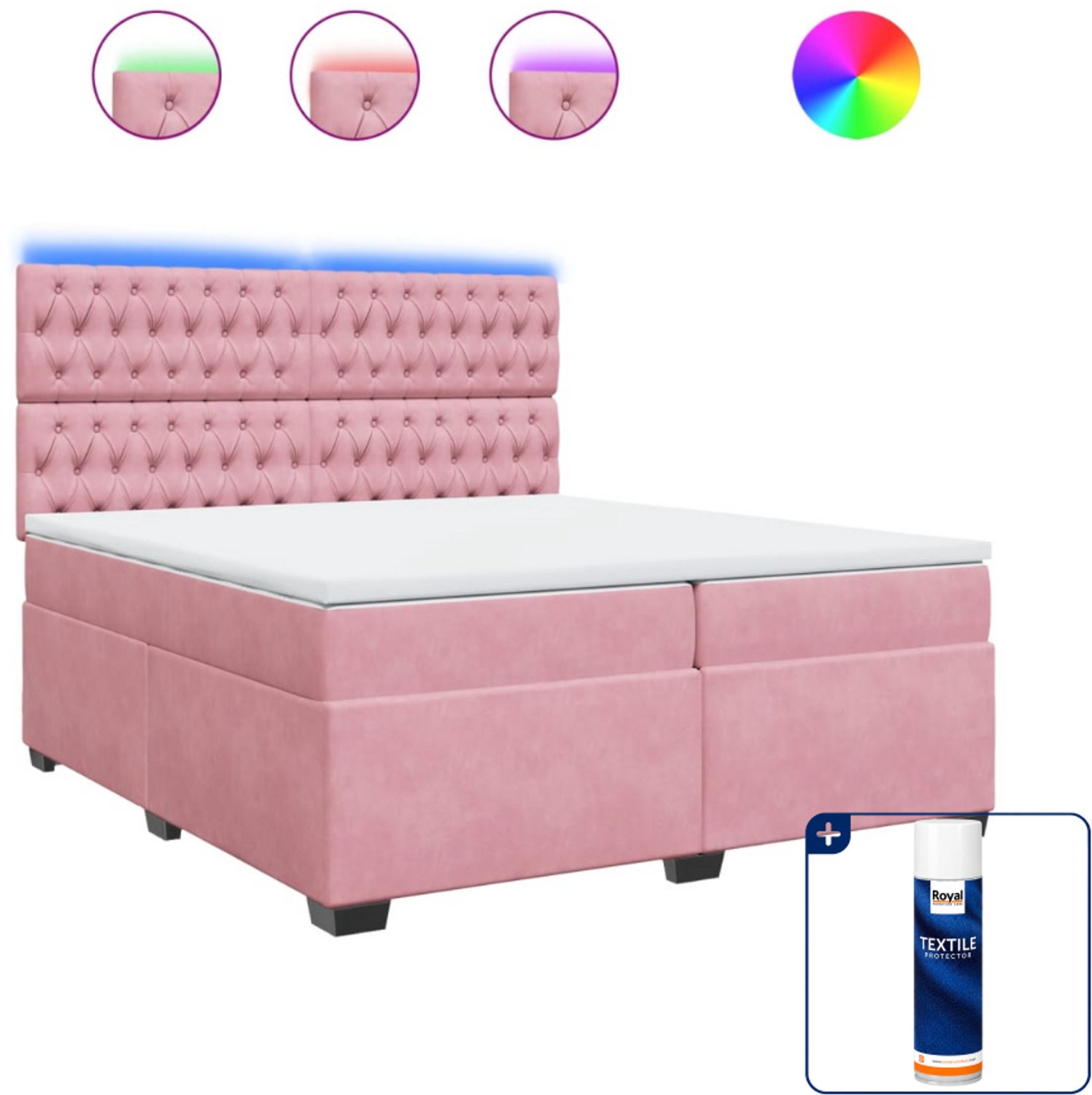 vidaXL Boxspring - Super kingsize - 200 x 200 cm - fluweel - roze - Inclusief textielbeschermer 500 ml