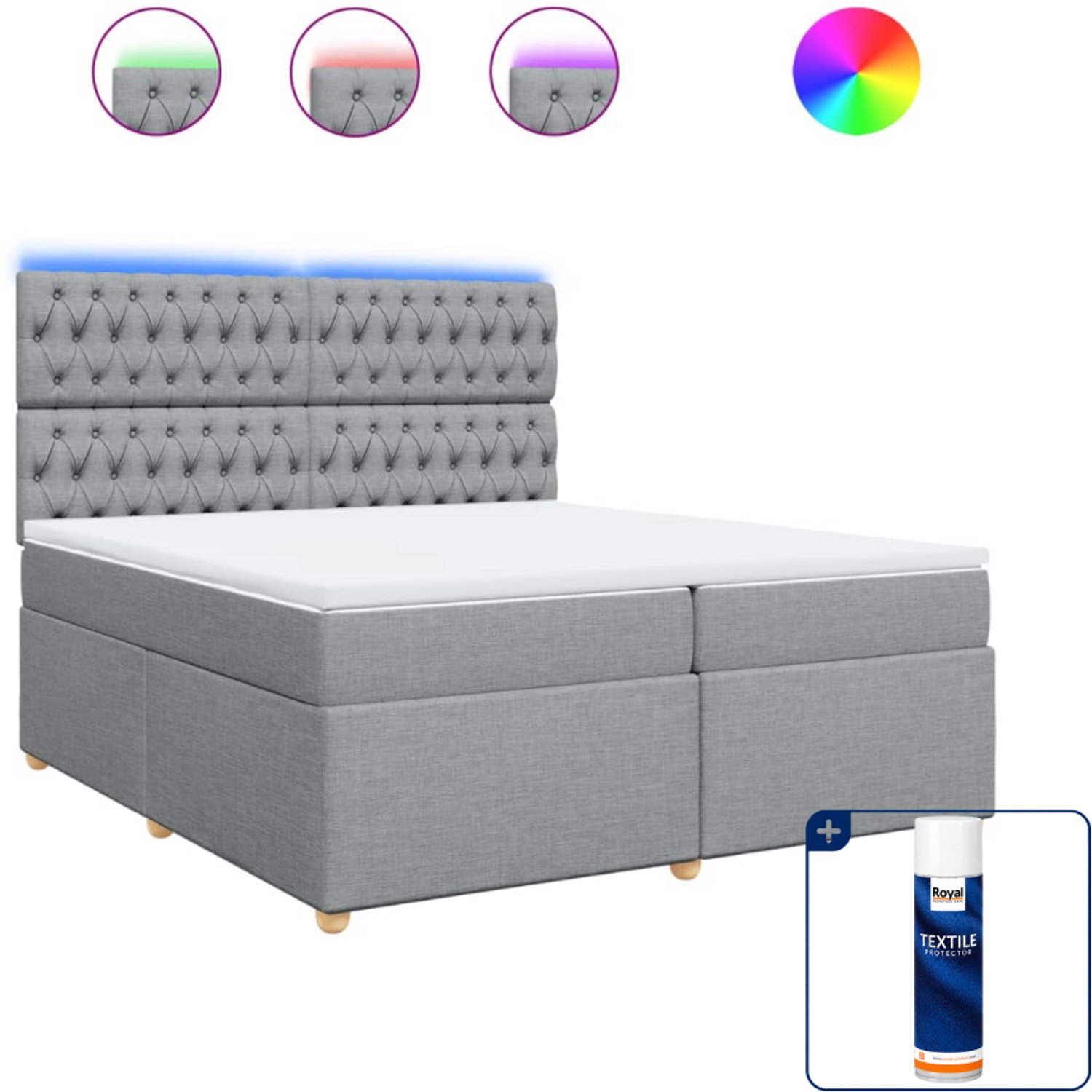 vidaXL boxspring met matras - Super kingsize - 200 x 200 cm - lichtgrijs - Inclusief textielbeschermer 500 ml