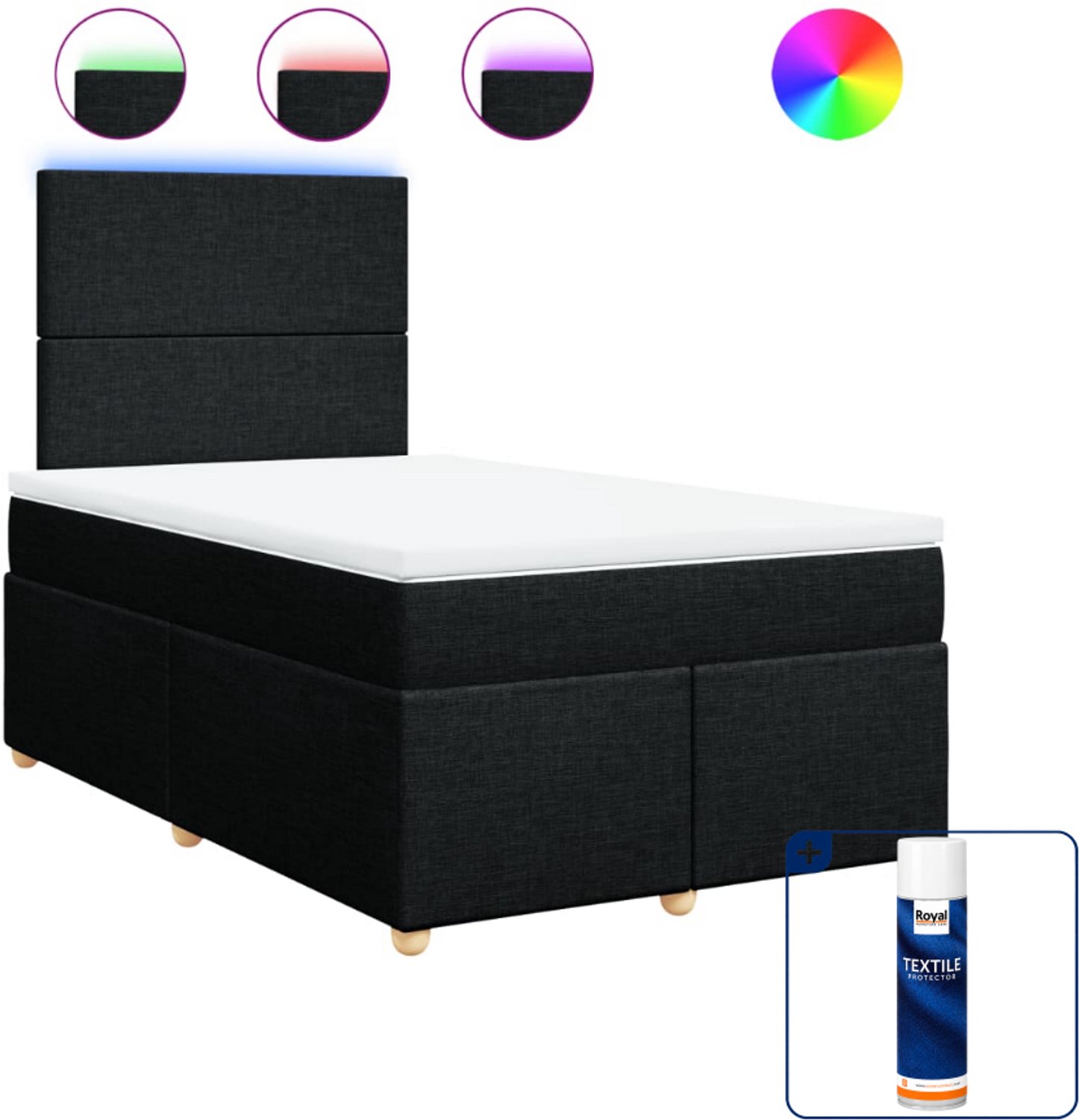 vidaXL boxspring met matras 120 x 190 cm - stof - zwart - Inclusief textielbeschermer 500 ml