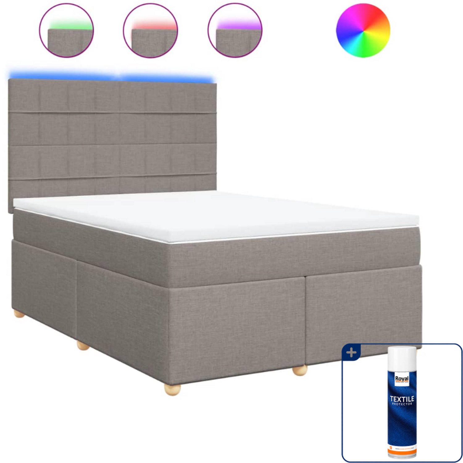 vidaXL boxspring met matras 140 x 190 cm - taupe - Inclusief textielbeschermer 500 ml