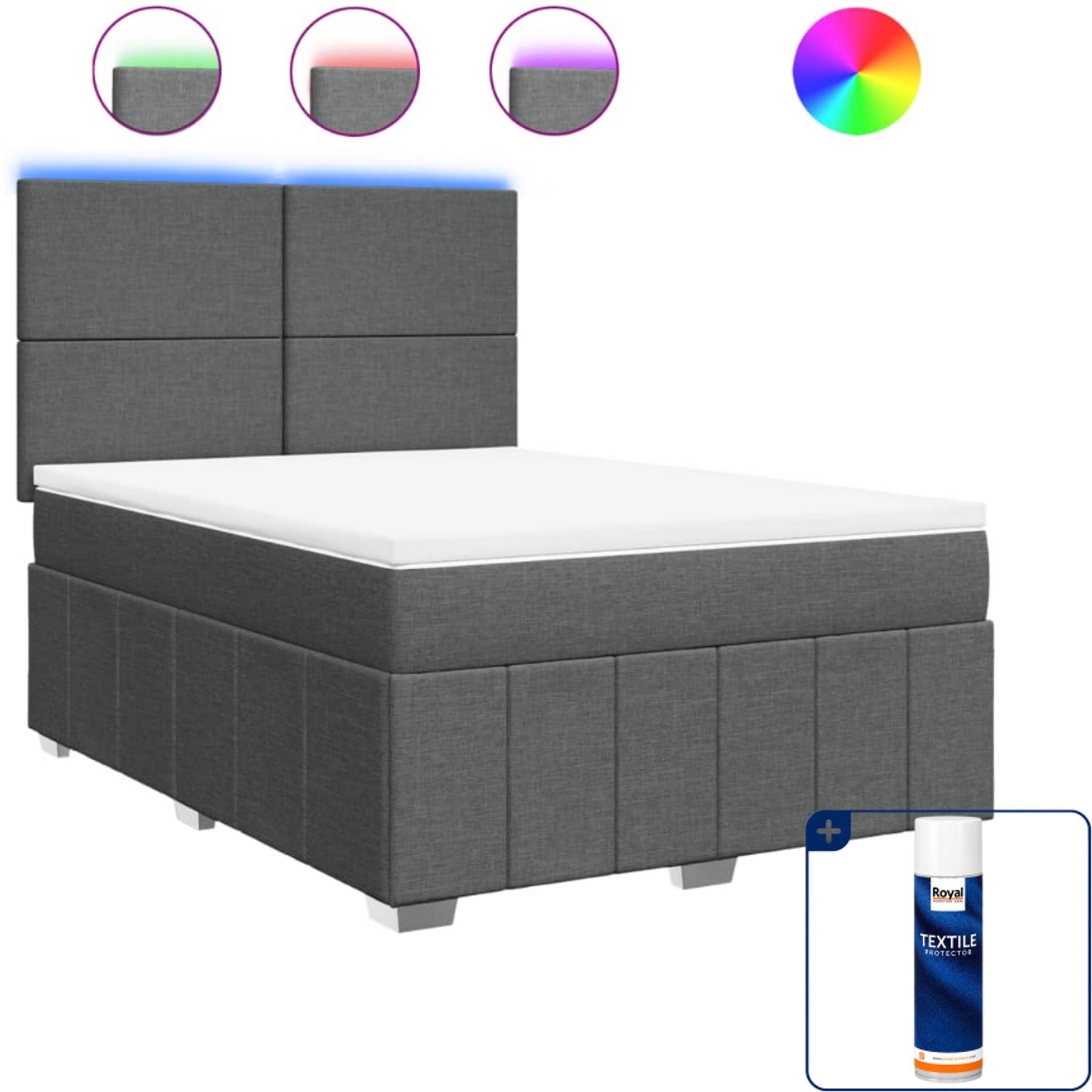 vidaXL Queensize boxspring met matras - 160 x 200 cm - donkergrijs - Inclusief textielbeschermer 500 ml