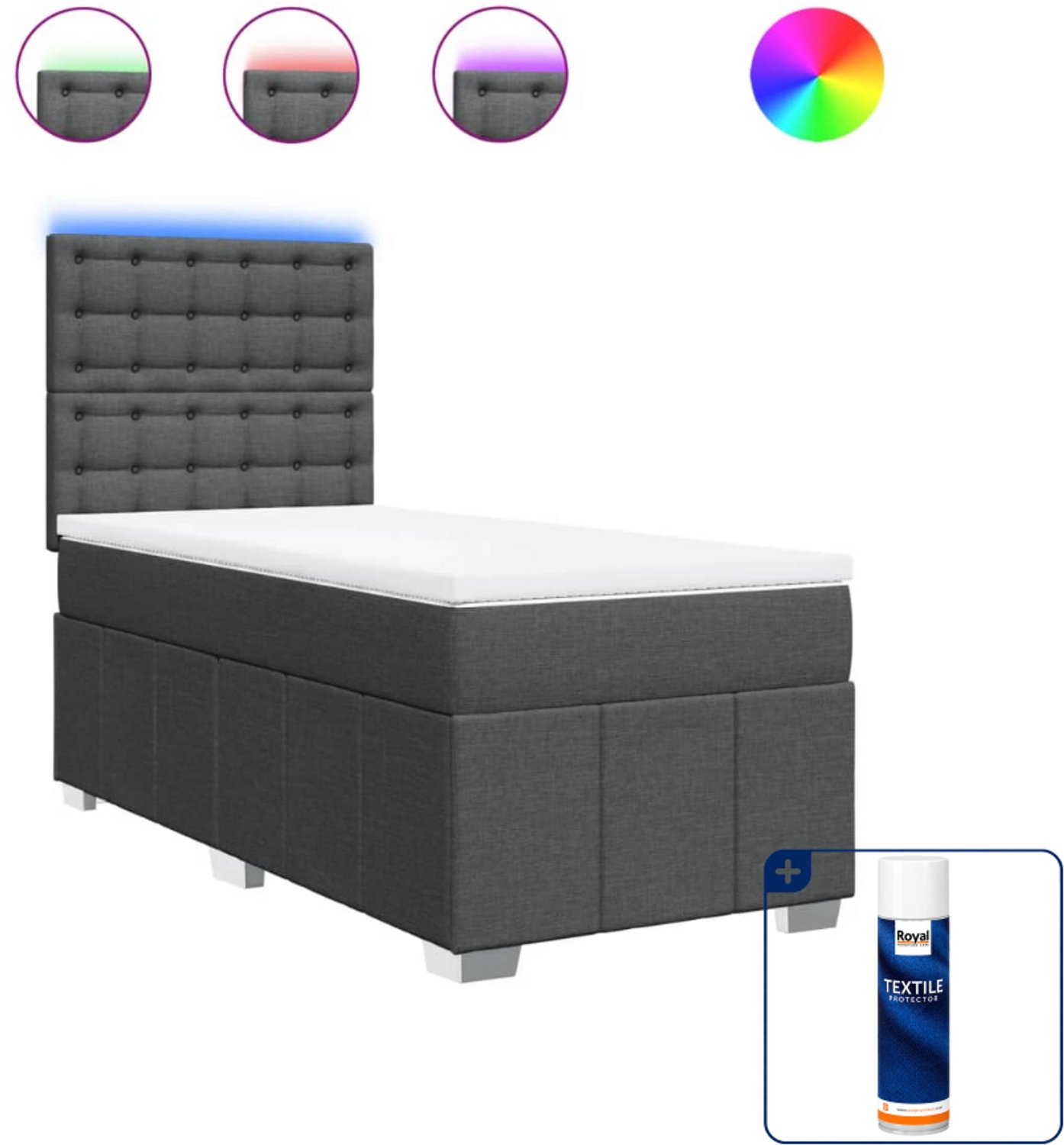 vidaXL boxspring met matras - 100 x 200 cm - stof - donkergrijs - Inclusief textielbeschermer 500 ml
